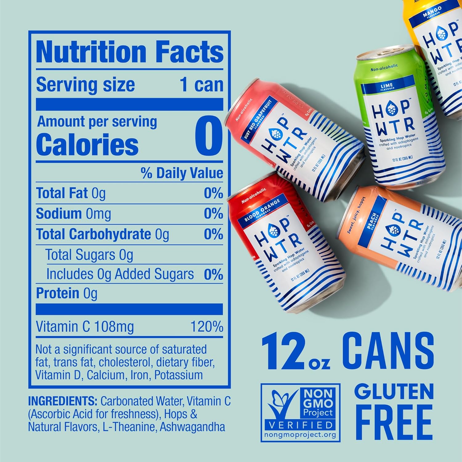 HOP WTR - Sparkling Hop Water - Variety Party Pack (12 Pack) - NA Beer, No Calories or Sugar, Low Carb, With Adaptogens and Nootropics for Added Benefits (12 oz Cans)1