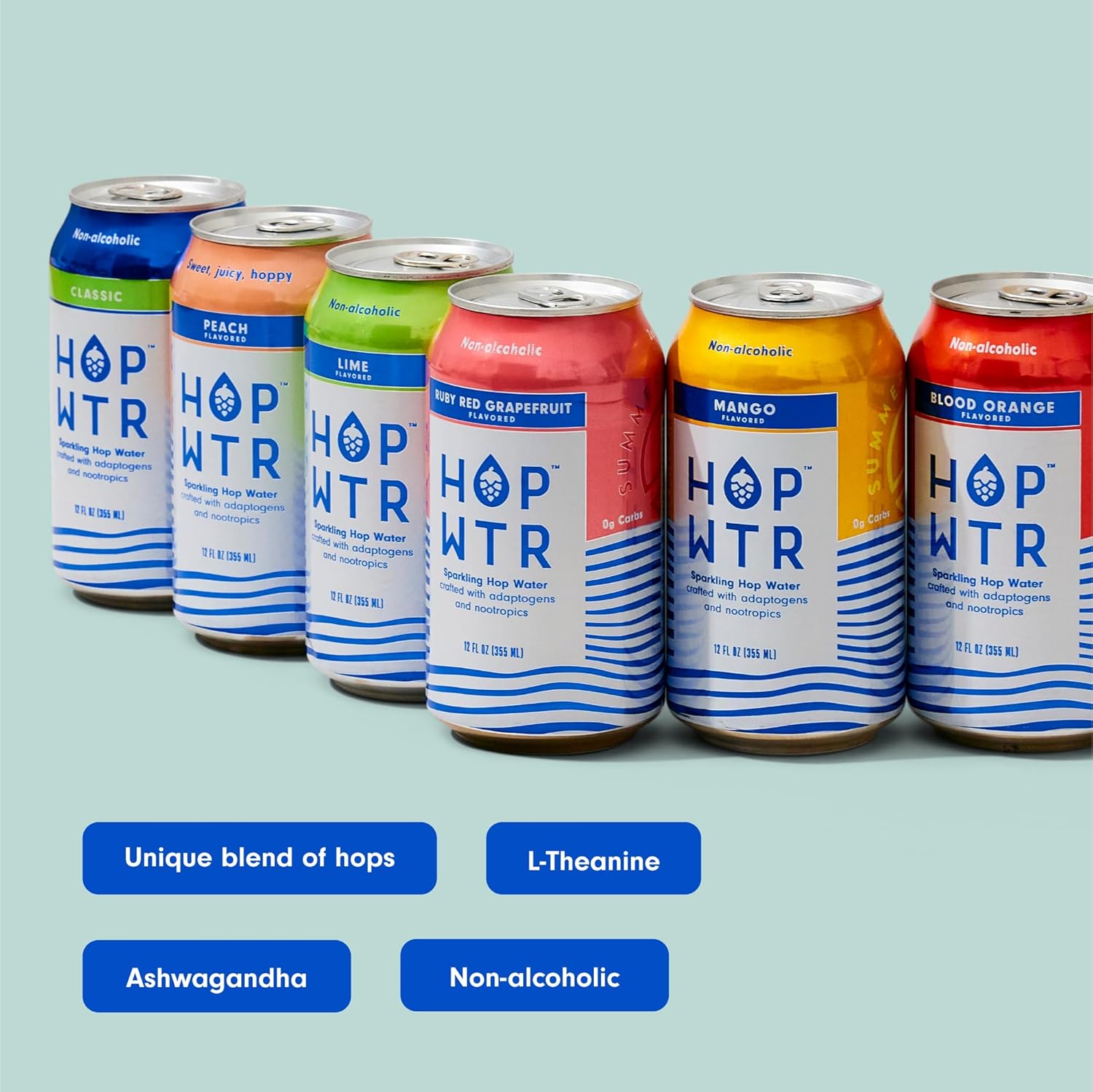 HOP WTR - Sparkling Hop Water - Variety Party Pack (12 Pack) - NA Beer, No Calories or Sugar, Low Carb, With Adaptogens and Nootropics for Added Benefits (12 oz Cans)7