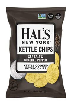 Hal's New York Kettle Cooked Gluten Free Sea Salt & Cracked Pepper Flavored Potato Chip Crisps, 2 Oz (Pack of 24)