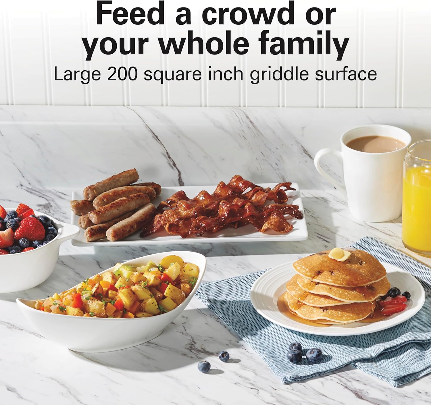 Hamilton Beach 200 Sq. In. Electric Griddle With Adjustable Temperature for 200 to 400 degrees, PTFE & PFOA Free Durathon Ceramic Reversible Nonstick Surface, Black (38522)1