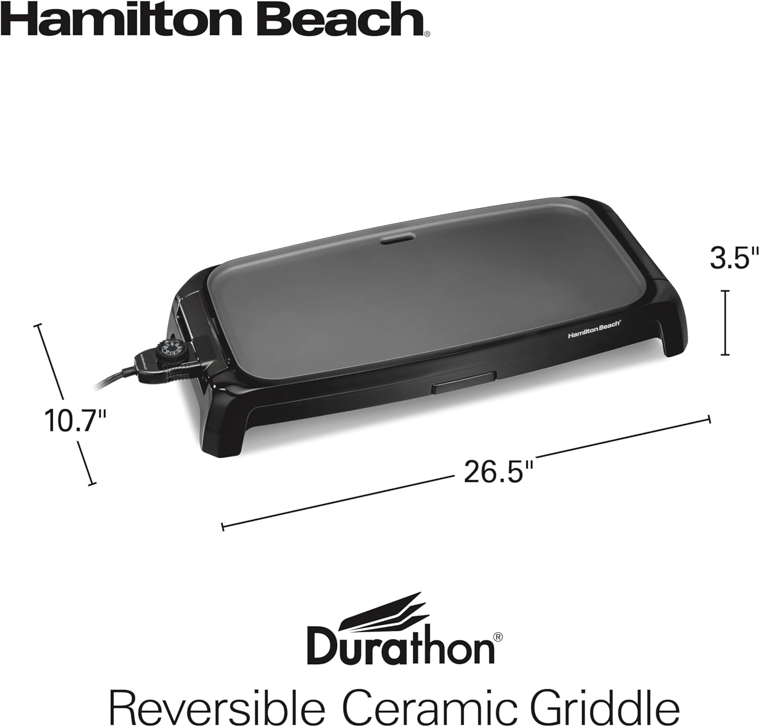 Hamilton Beach 200 Sq. In. Electric Griddle With Adjustable Temperature for 200 to 400 degrees, PTFE & PFOA Free Durathon Ceramic Reversible Nonstick Surface, Black (38522)11