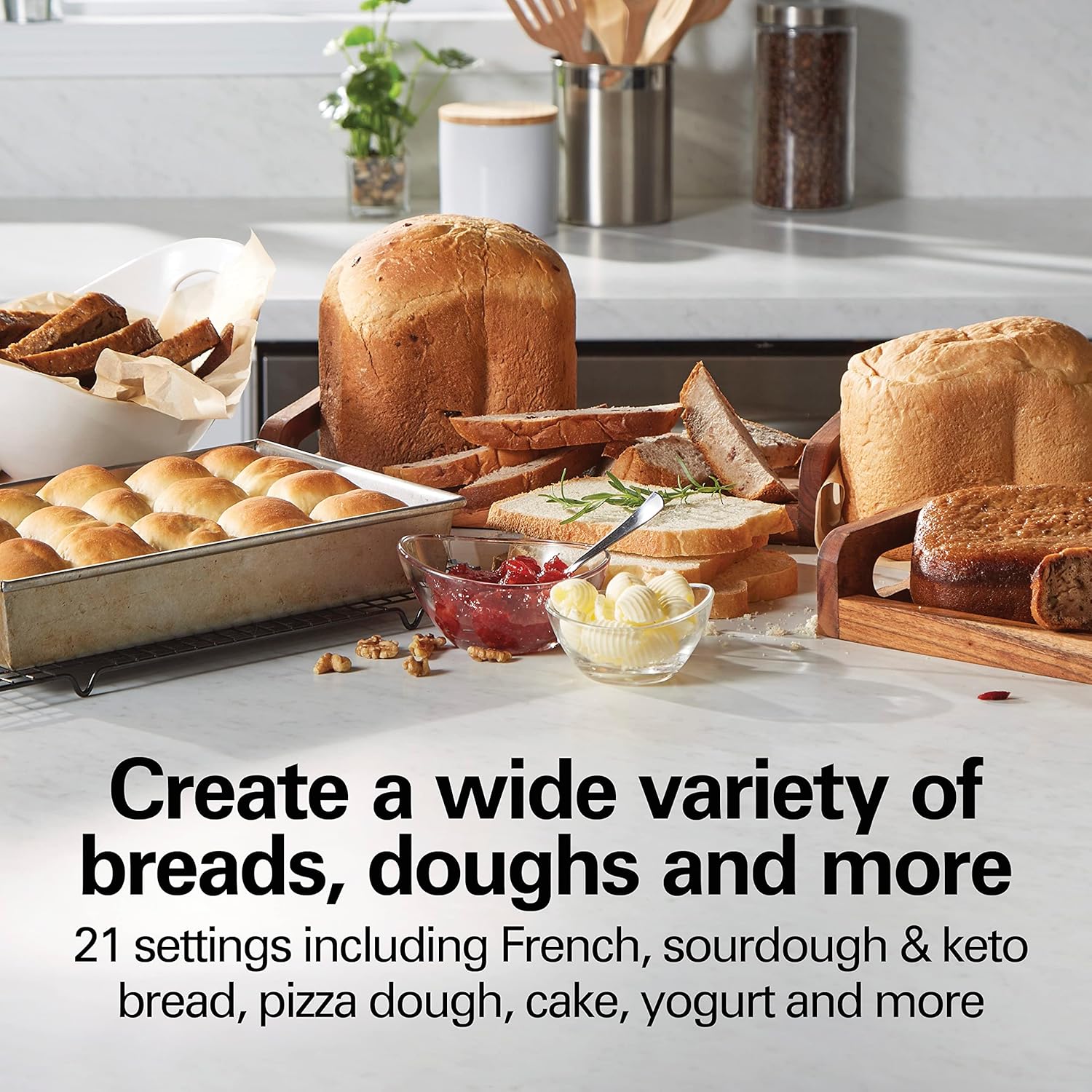 Hamilton Beach 29890 Premium Dough & Bread Maker Machine with Auto Fruit and Nut Dispenser, 2 lb. Loaf Capacity, 21 Programmable Settings Includes Gluten Free+Keto, Stainless Steel3