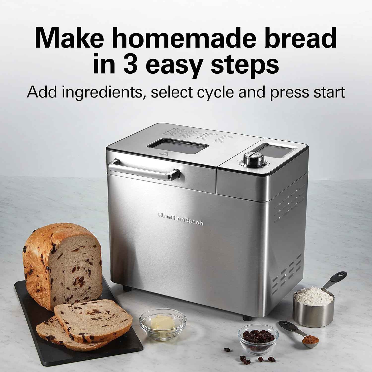 Hamilton Beach 29890 Premium Dough & Bread Maker Machine with Auto Fruit and Nut Dispenser, 2 lb. Loaf Capacity, 21 Programmable Settings Includes Gluten Free+Keto, Stainless Steel4