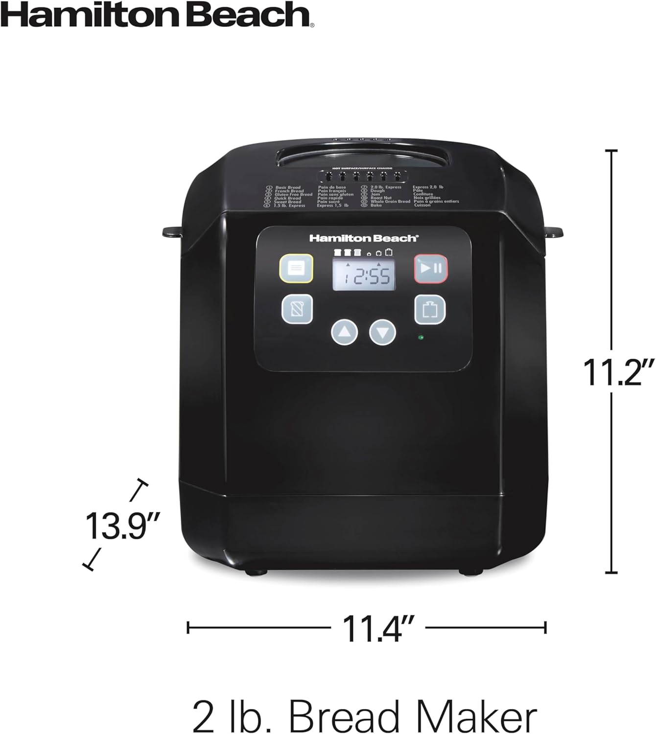 Hamilton Beach Bread Maker Machine, Digital, Programmable, 12 Settings + Gluten Free, Dishwasher Safe PFAS-Free Nonstick Pan + Kneading Paddle, 2 lb Capacity, Black (29982)0