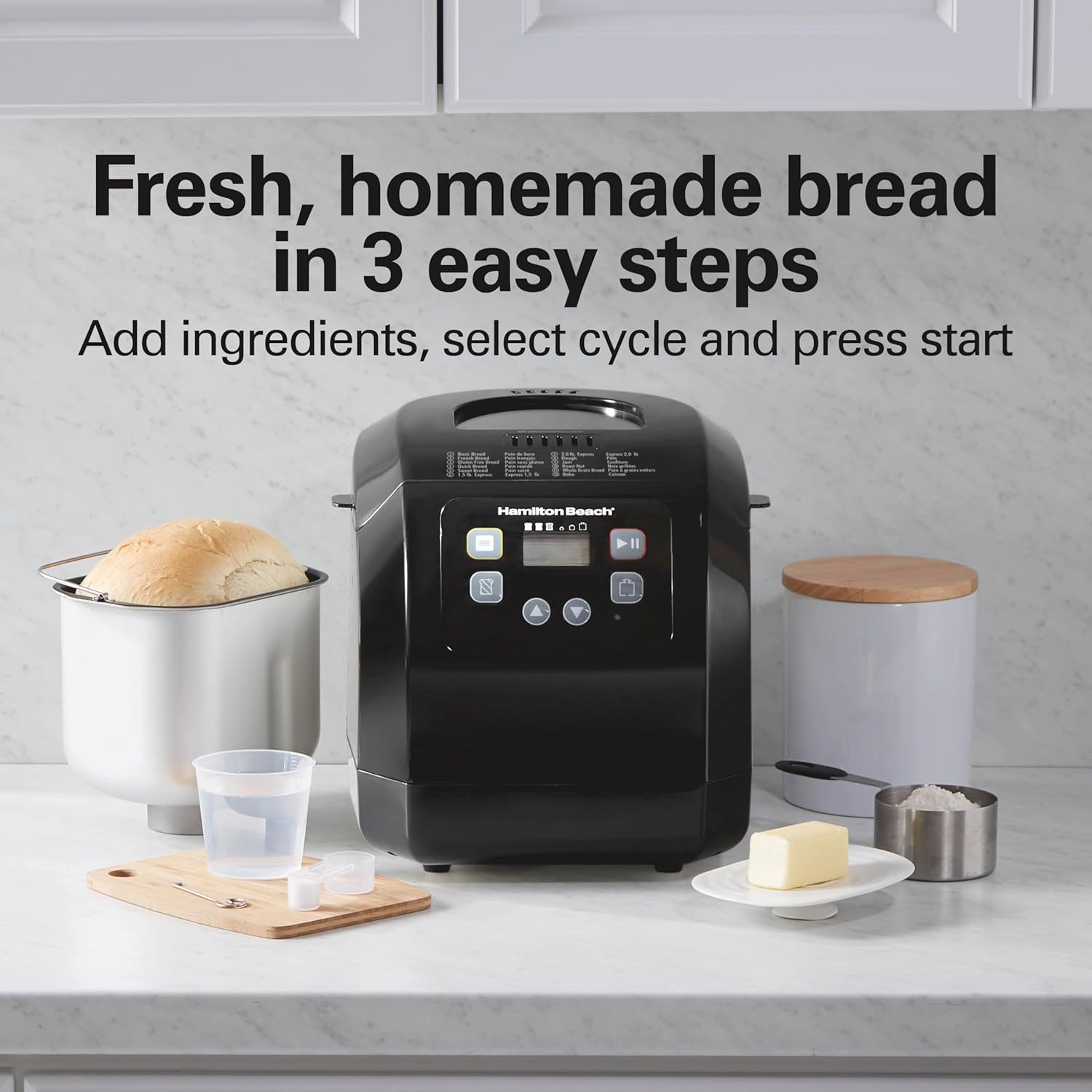 Hamilton Beach Bread Maker Machine, Digital, Programmable, 12 Settings + Gluten Free, Dishwasher Safe PFAS-Free Nonstick Pan + Kneading Paddle, 2 lb Capacity, Black (29982)1