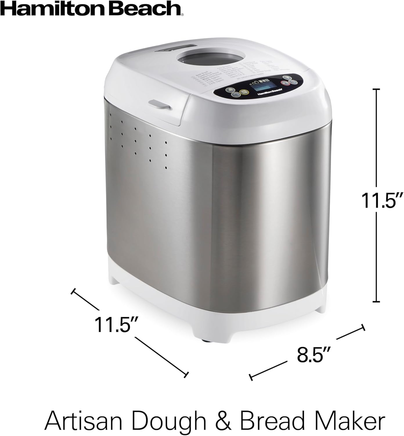 Hamilton Beach Digital Electric Bread Maker Machine Artisan and Gluten-Free, 2 lbs Capacity, 14 Settings, White and Stainless Steel (29987)0