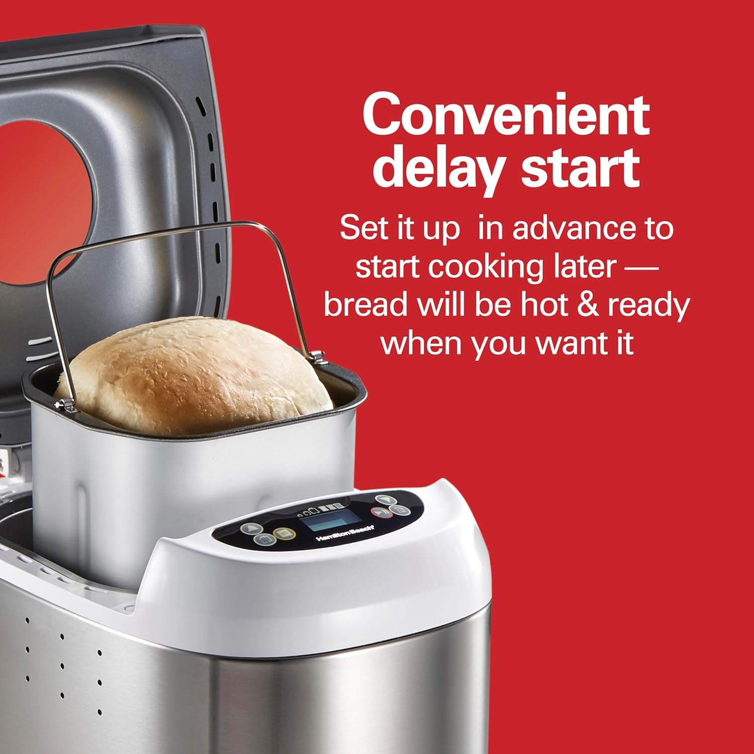 Hamilton Beach Digital Electric Bread Maker Machine Artisan and Gluten-Free, 2 lbs Capacity, 14 Settings, White and Stainless Steel (29987)8
