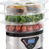 Hamilton Beach Digital Electric Food Steamer & Rice Cooker for Quick, Healthy Cooking with Stackable Three-Tier Bowls for Vegetables and Seafood, 8.25 Quart, Black & Stainless Steel