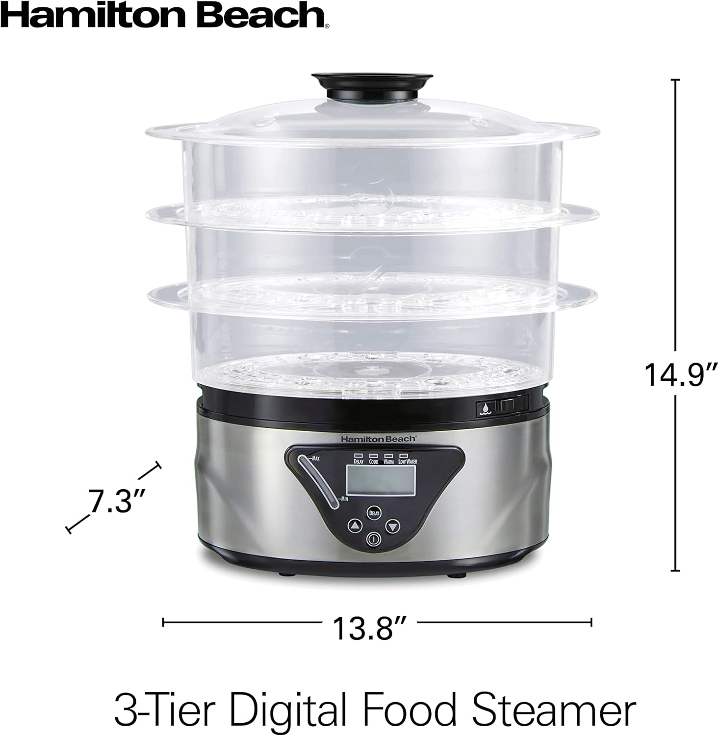 Hamilton Beach Digital Electric Food Steamer & Rice Cooker for Quick, Healthy Cooking with Stackable Three-Tier Bowls for Vegetables and Seafood, 8.25 Quart, Black & Stainless Steel24