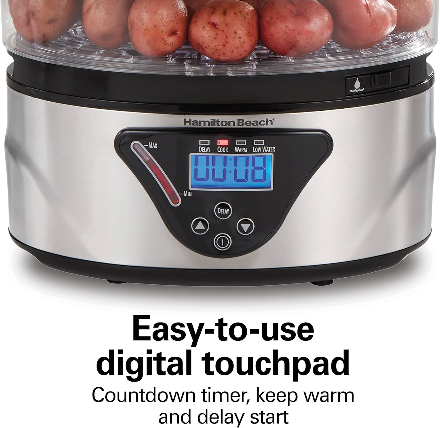 Hamilton Beach Digital Electric Food Steamer & Rice Cooker for Quick, Healthy Cooking with Stackable Three-Tier Bowls for Vegetables and Seafood, 8.25 Quart, Black & Stainless Steel4