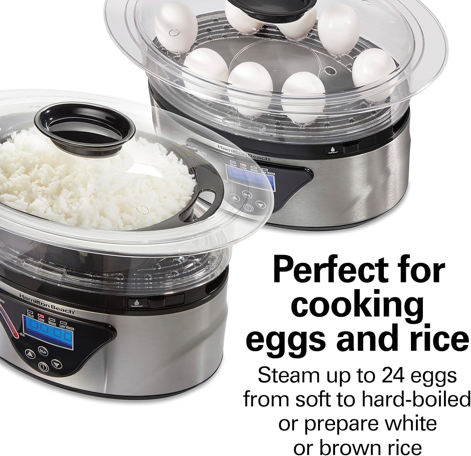 Hamilton Beach Digital Electric Food Steamer & Rice Cooker for Quick, Healthy Cooking with Stackable Three-Tier Bowls for Vegetables and Seafood, 8.25 Quart, Black & Stainless Steel6y