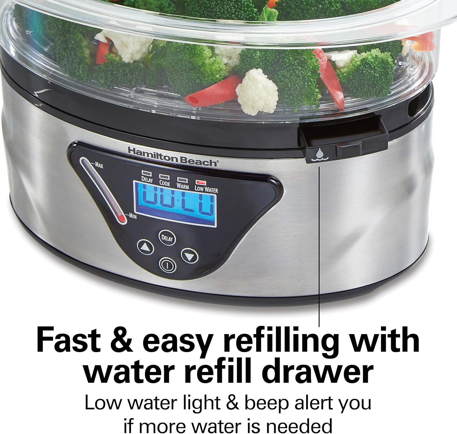Hamilton Beach Digital Electric Food Steamer & Rice Cooker for Quick, Healthy Cooking with Stackable Three-Tier Bowls for Vegetables and Seafood, 8.25 Quart, Black & Stainless Steel90