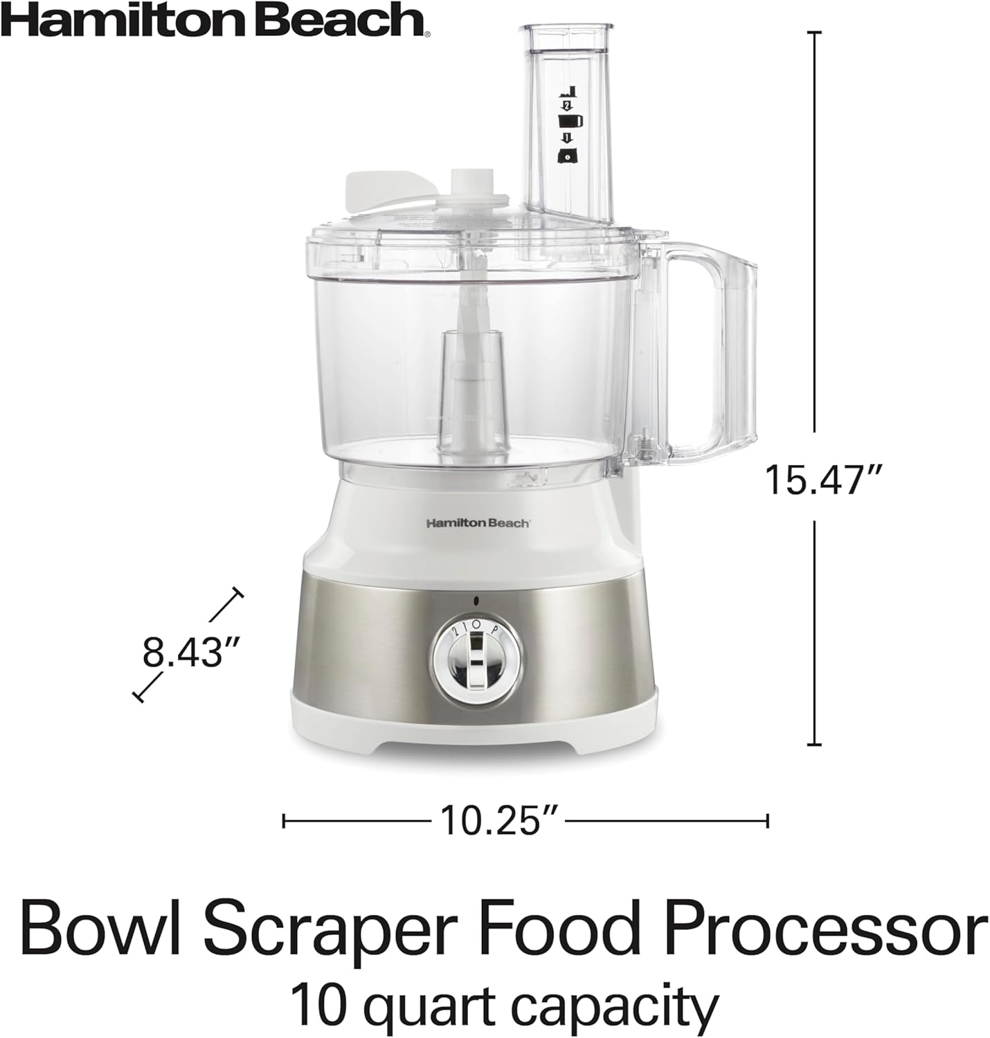 Hamilton Beach Food Processor & Vegetable Chopper for Slicing, Shredding, Mincing, and Puree, 10 Cups + Easy Clean Bowl Scraper, White and Stainless Steel (70733)0