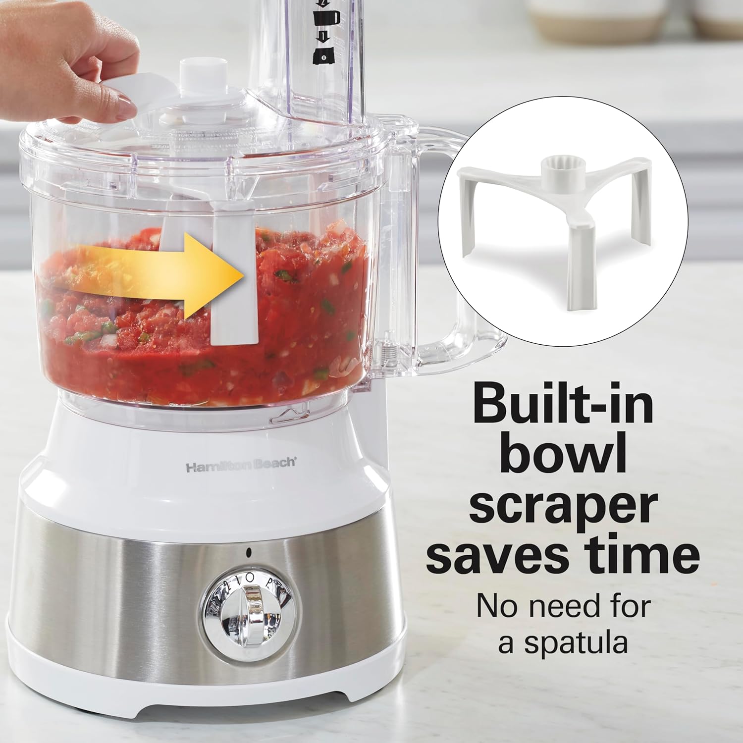 Hamilton Beach Food Processor & Vegetable Chopper for Slicing, Shredding, Mincing, and Puree, 10 Cups + Easy Clean Bowl Scraper, White and Stainless Steel (70733)1