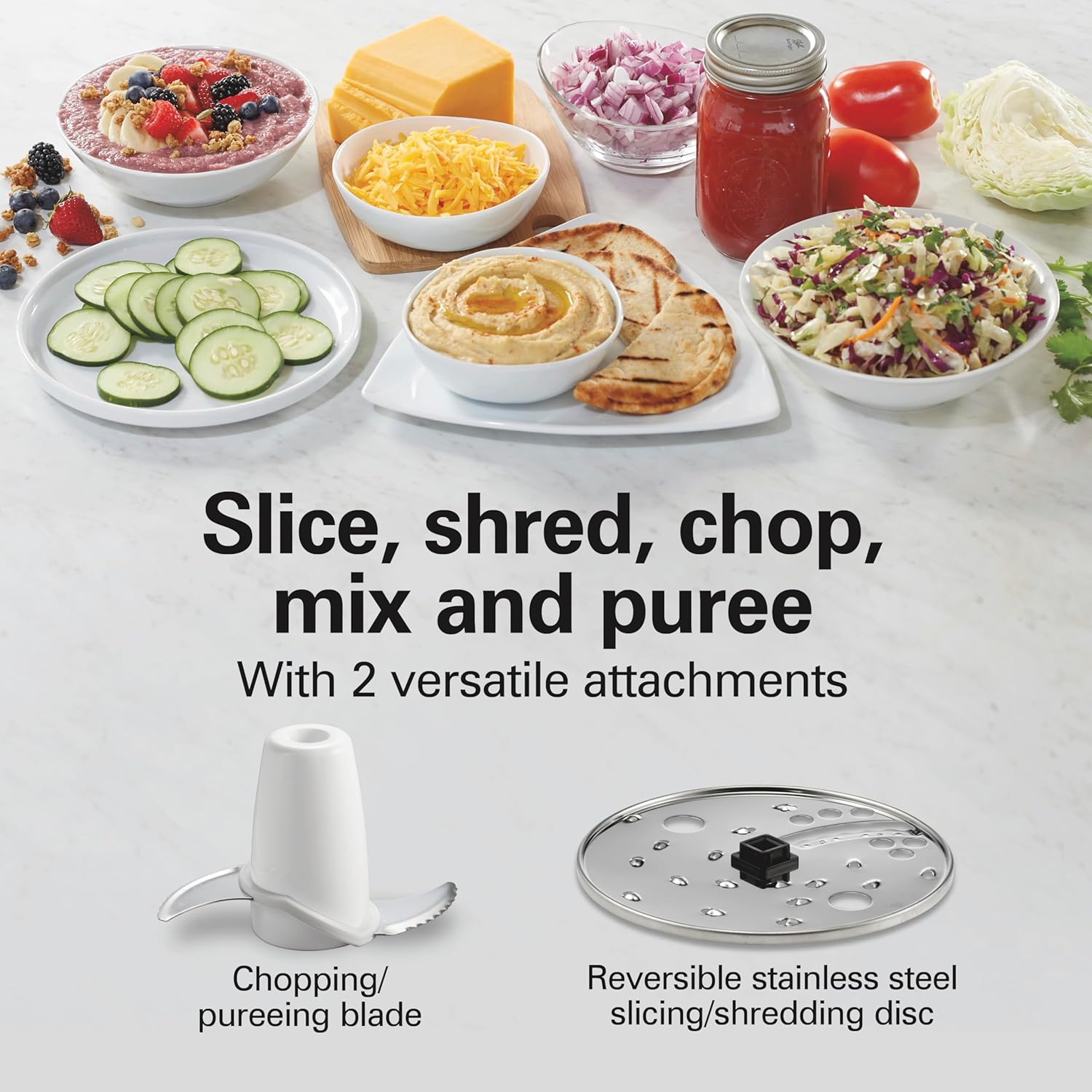 Hamilton Beach Food Processor & Vegetable Chopper for Slicing, Shredding, Mincing, and Puree, 10 Cups + Easy Clean Bowl Scraper, White and Stainless Steel (70733)3