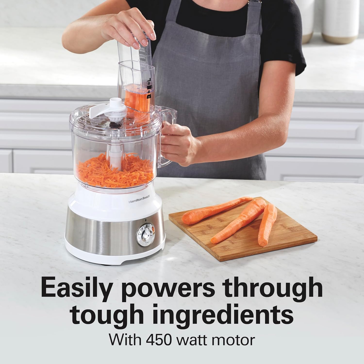 Hamilton Beach Food Processor & Vegetable Chopper for Slicing, Shredding, Mincing, and Puree, 10 Cups + Easy Clean Bowl Scraper, White and Stainless Steel (70733)4