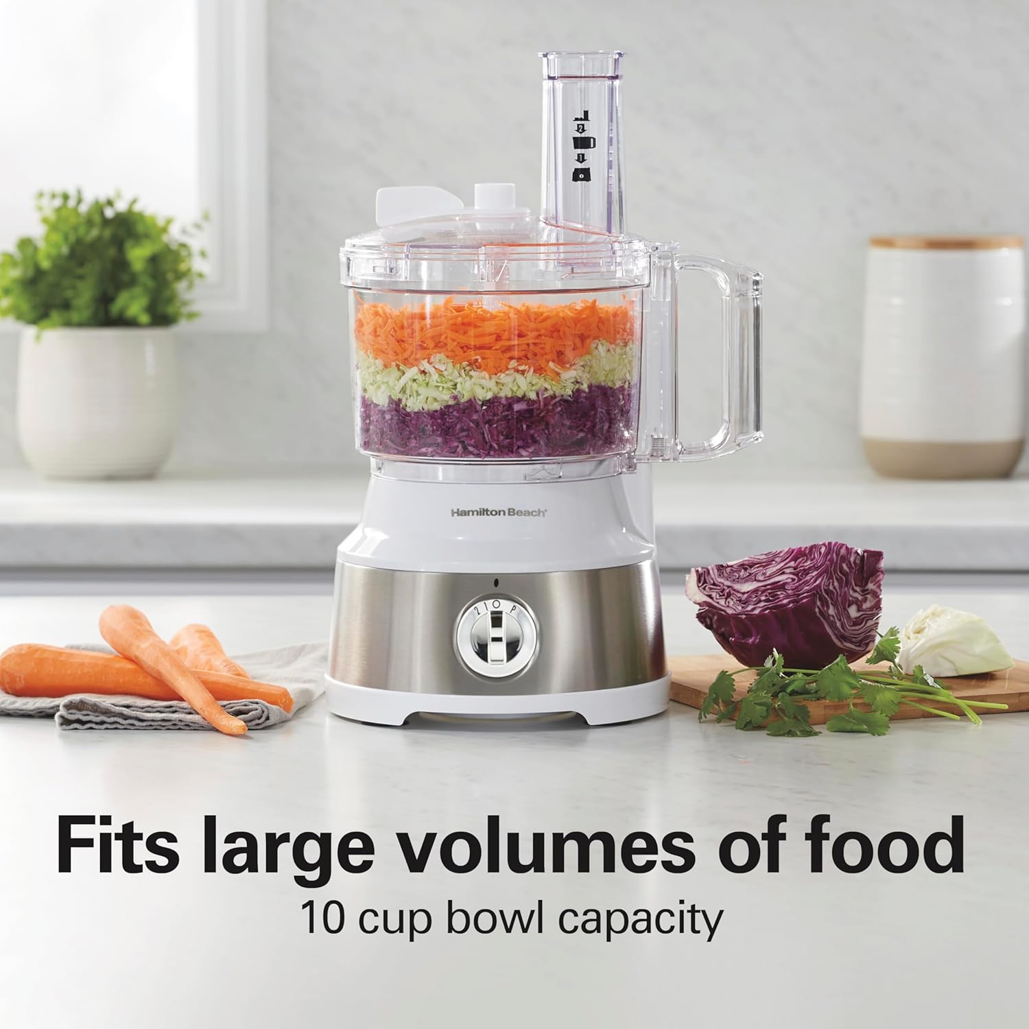 Hamilton Beach Food Processor & Vegetable Chopper for Slicing, Shredding, Mincing, and Puree, 10 Cups + Easy Clean Bowl Scraper, White and Stainless Steel (70733)7