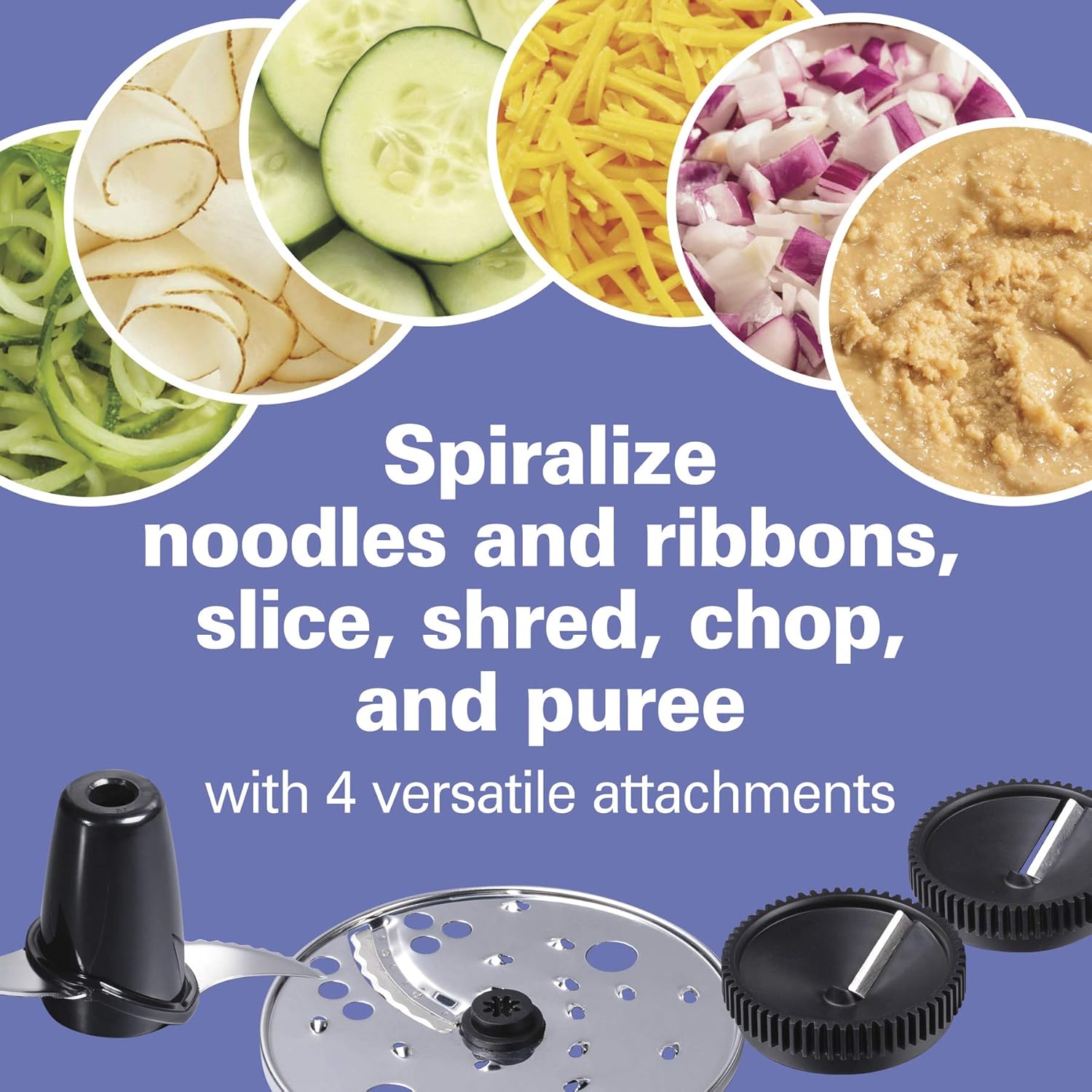 Hamilton Beach Food Processor & Vegetable Chopper for Slicing, Shredding, Mincing, and Puree, 10 Cups + Veggie Spiralizer makes Zoodles and Ribbons, Grey and Stainless Steel (70735)4