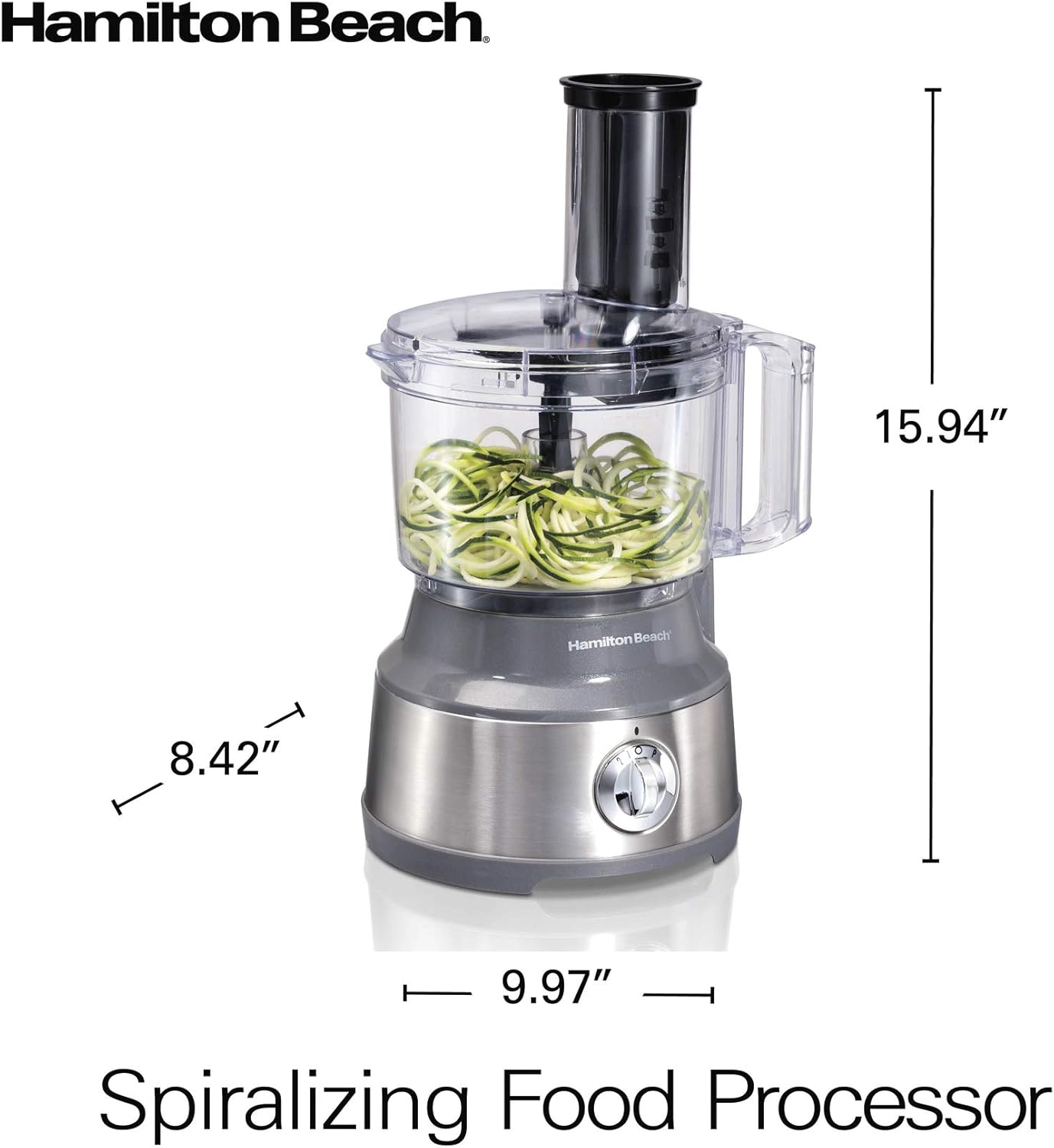 Hamilton Beach Food Processor & Vegetable Chopper for Slicing, Shredding, Mincing, and Puree, 10 Cups + Veggie Spiralizer makes Zoodles and Ribbons, Grey and Stainless Steel (70735)8