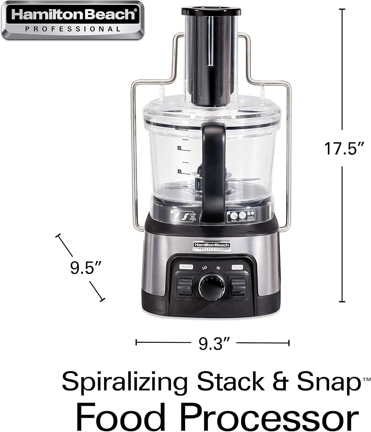 Hamilton Beach Professional Stack & Snap Food Processor & Veggie Spiralizer for Slicing, Shredding and Kneading, Extra-Large 3 Feed Chute Fits Whole Vegetables, 12 Cups, Stainless Steel (70815)0