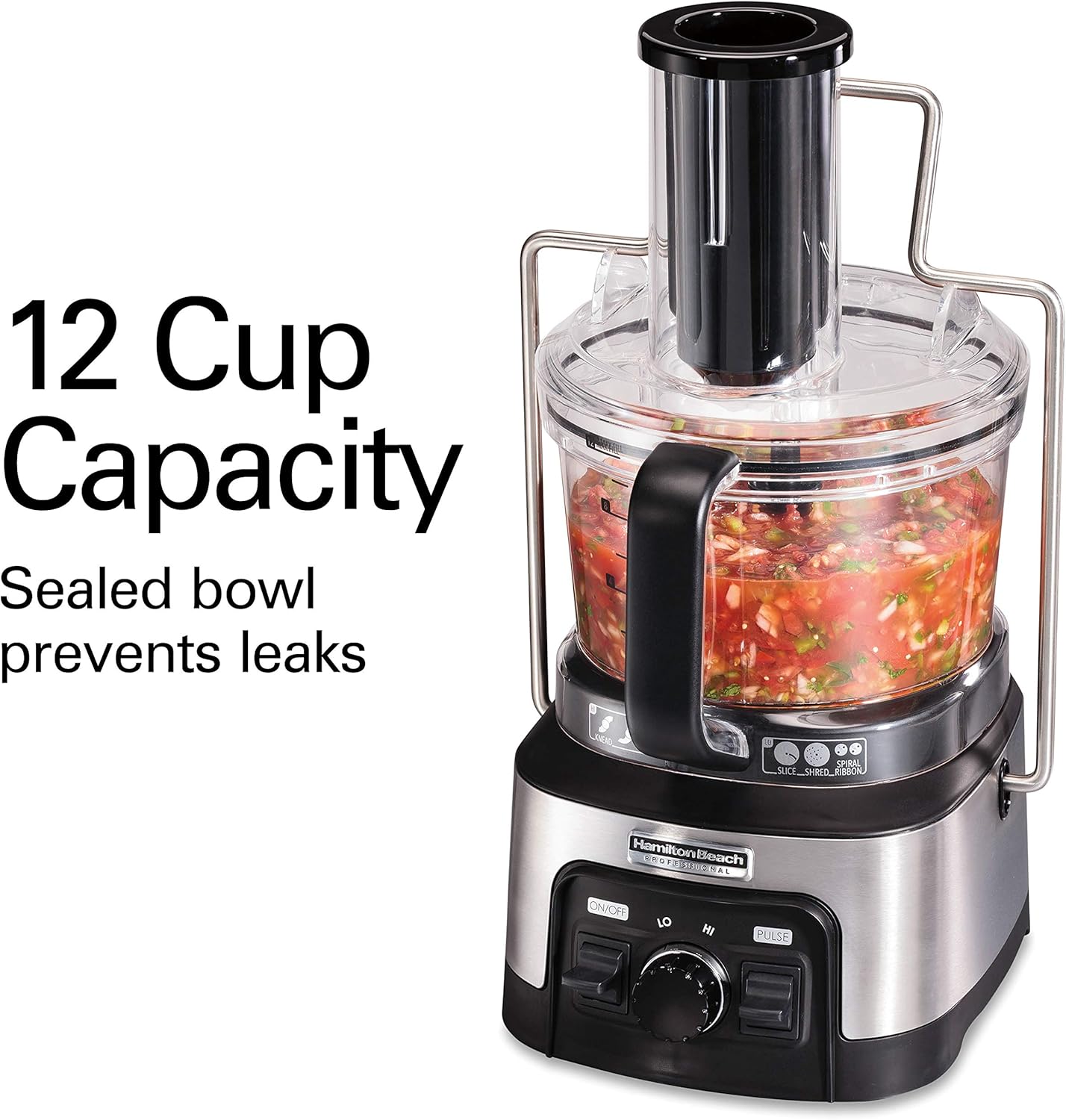 Hamilton Beach Professional Stack & Snap Food Processor & Veggie Spiralizer for Slicing, Shredding and Kneading, Extra-Large 3 Feed Chute Fits Whole Vegetables, 12 Cups, Stainless Steel (70815)1