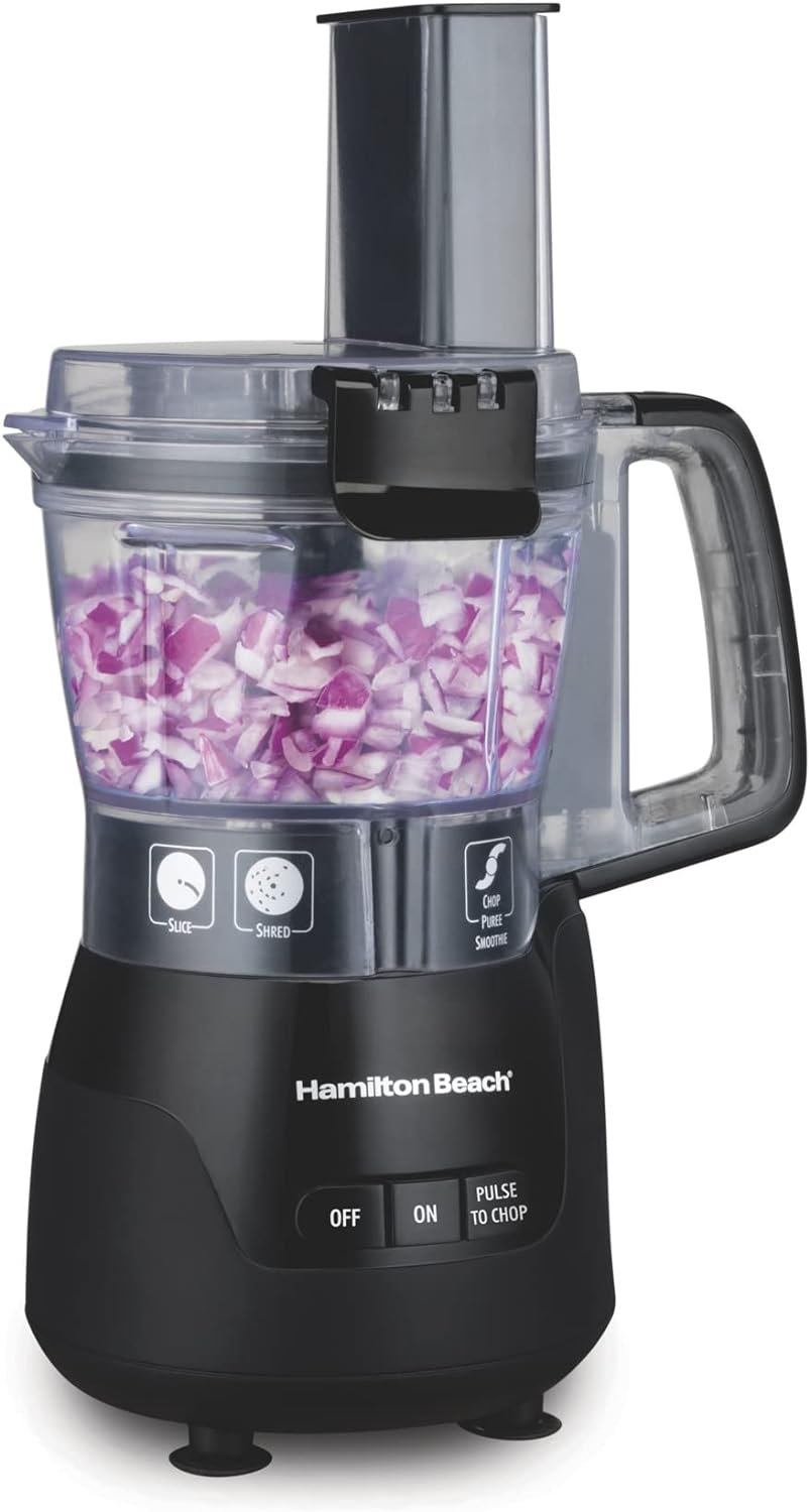 Hamilton Beach Stack & Snap 4-Cup Mini Food Processor & Vegetable Chopper, 250 Watts, for Slicing, Shredding, and Puree, Black (70510) Hamilton Beach Stack & Snap 4-Cup Mini Food Processor & Vegetable Chopper, 250 Watts, for Slicing, Shredding, and Puree, Black (70510)