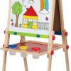 Hape E1010 Magnetic All in 1 Kids Height Adjustable Drawing Dry-Erase Chalkboard Wooden Artist Easel with 3 Paint Pots and Refillable Paper Roll