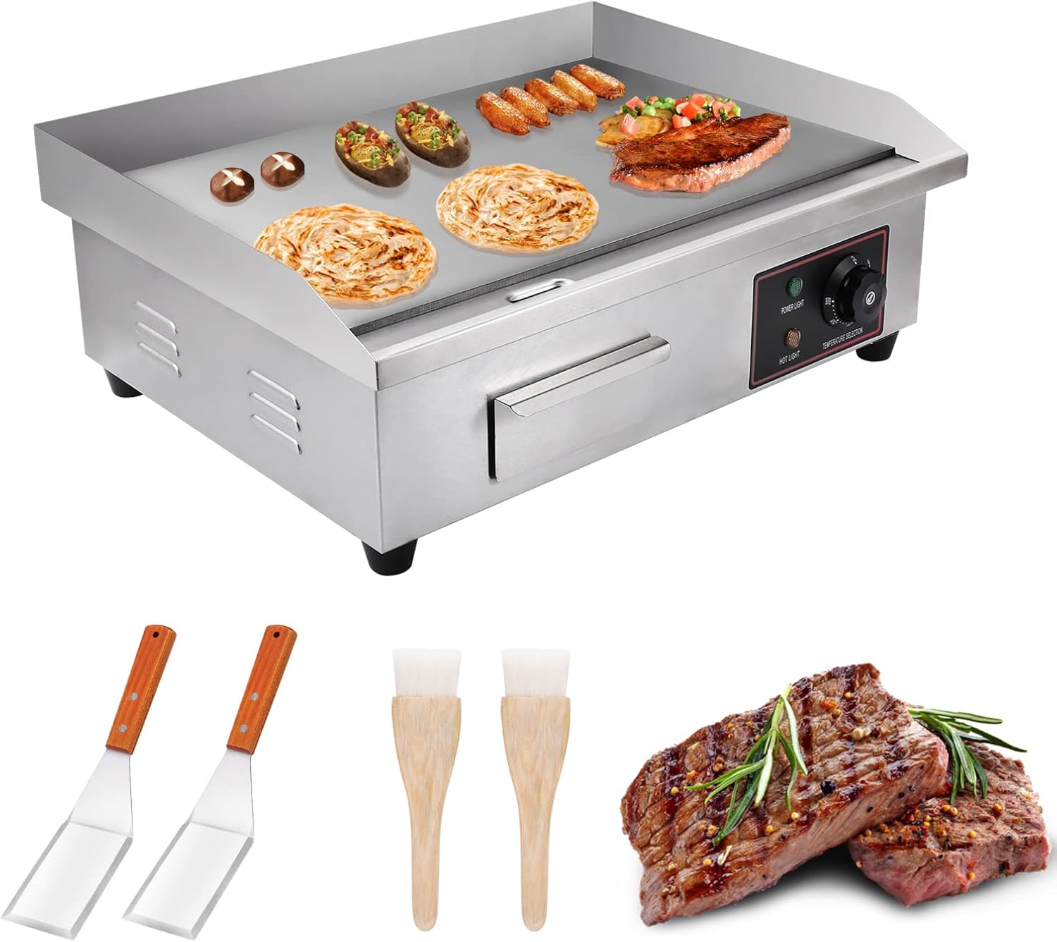 Heuyrao 22 Commercial Electric Griddle, Electric Flat Top Grill, 3000W Countertop Griddle with Shovels and Brushes for Restaurant Kitchens Heuyrao 22" Commercial Electric Griddle, Electric Flat Top Grill, 3000W Countertop Griddle with Shovels and Brushes for Restaurant Kitchens