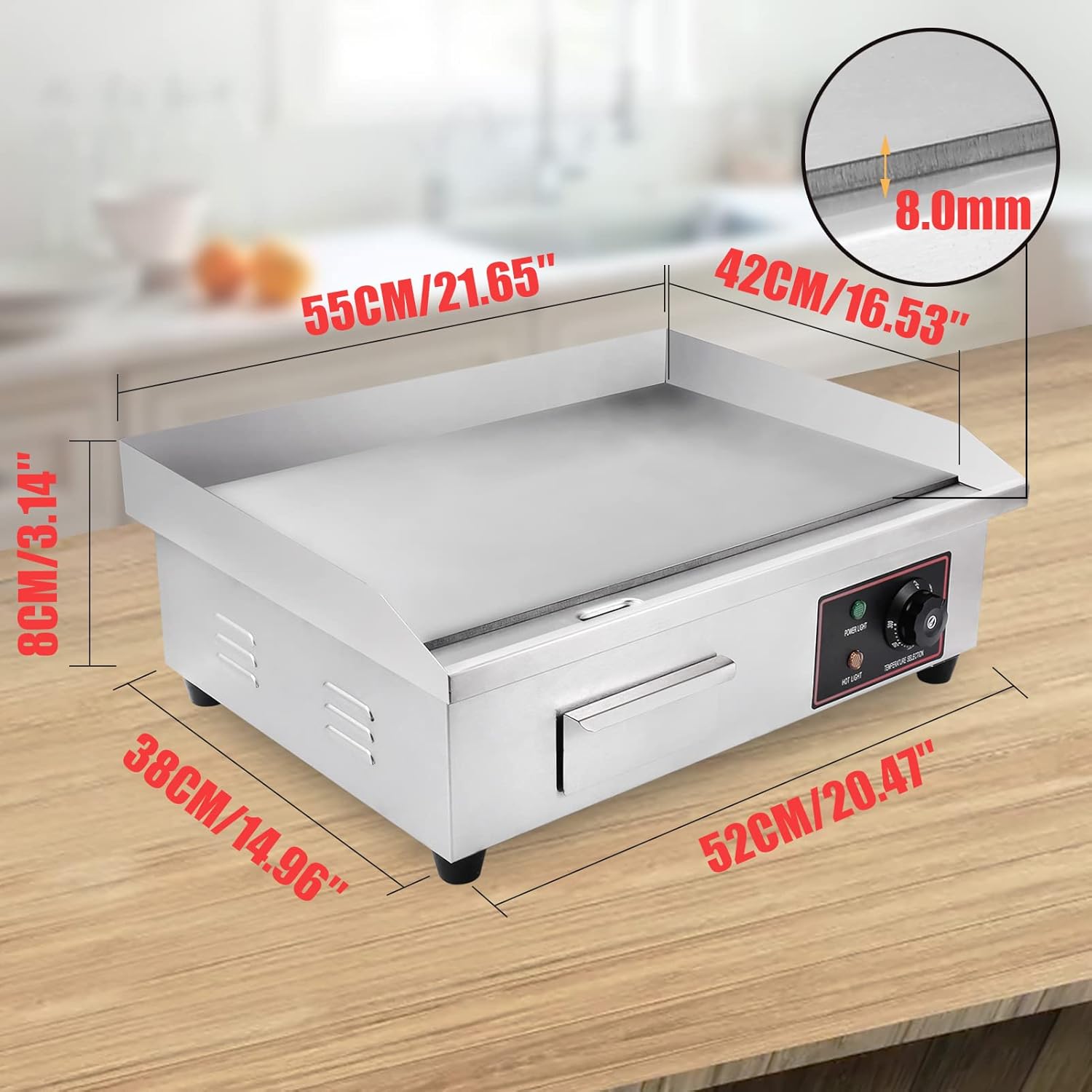 Heuyrao 22 Commercial Electric Griddle, Electric Flat Top Grill, 3000W Countertop Griddle with Shovels and Brushes for Restaurant Kitchens2