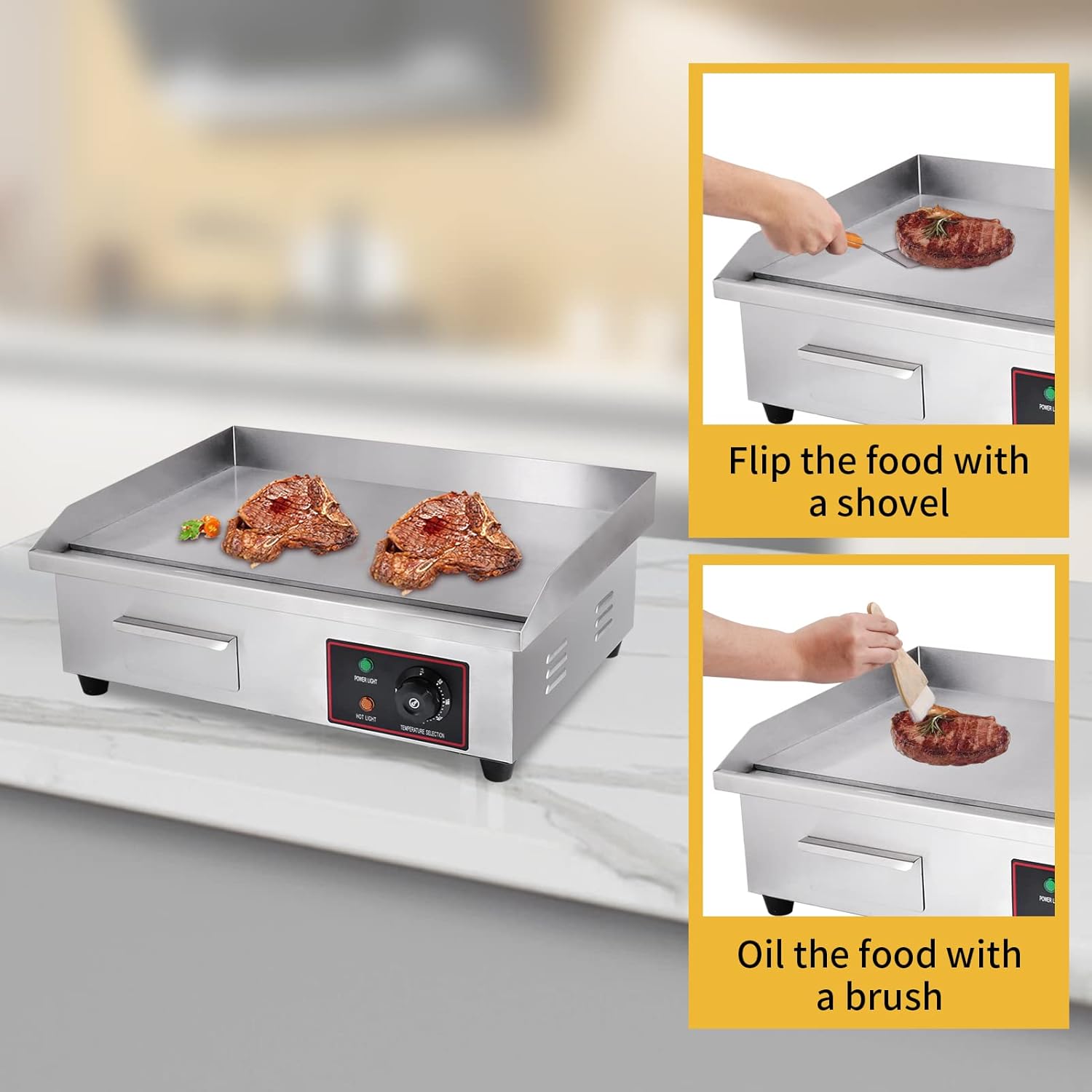 Heuyrao 22 Commercial Electric Griddle, Electric Flat Top Grill, 3000W Countertop Griddle with Shovels and Brushes for Restaurant Kitchens8