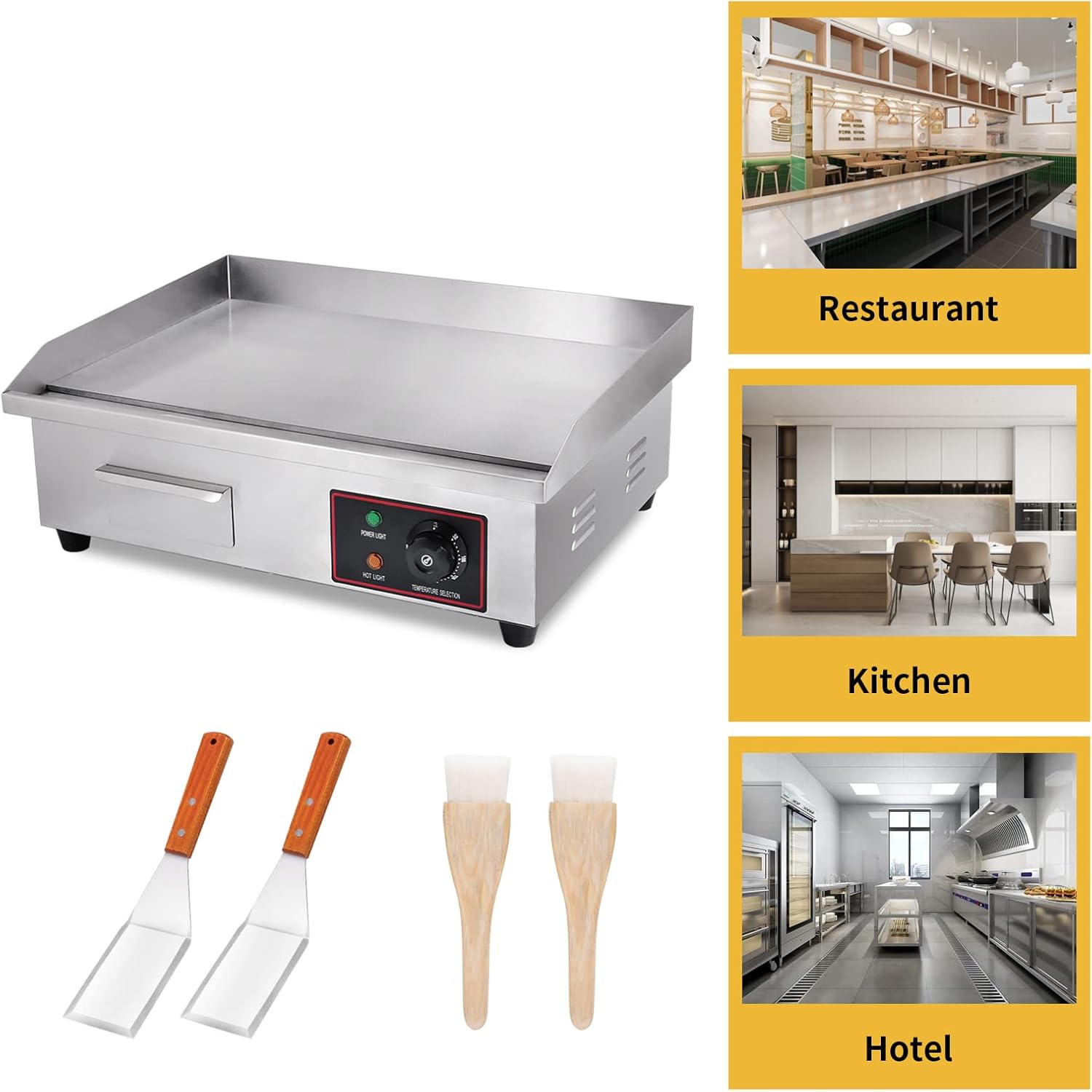 Heuyrao 22 Commercial Electric Griddle, Electric Flat Top Grill, 3000W Countertop Griddle with Shovels and Brushes for Restaurant Kitchens9