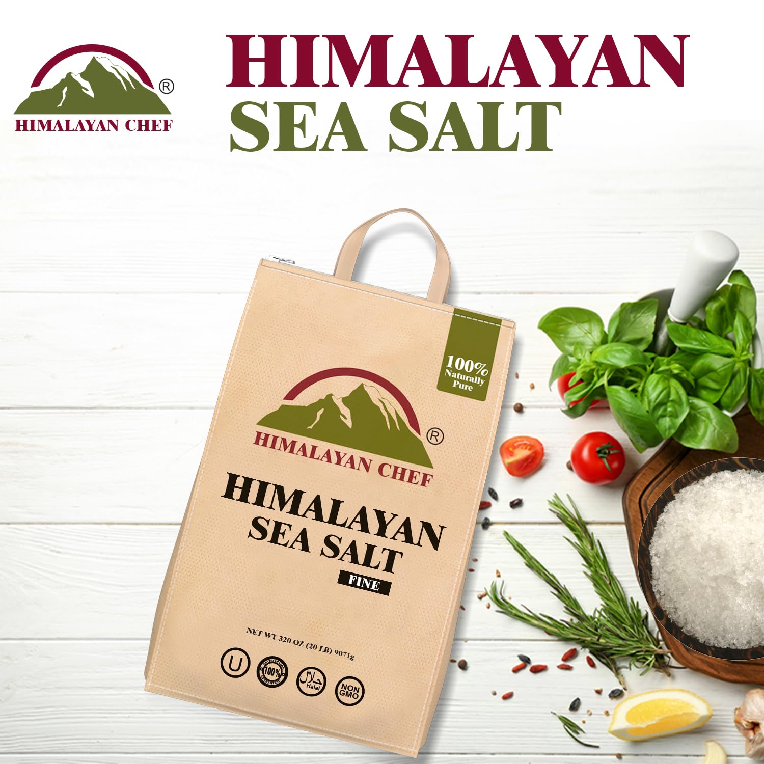 Himalayan Chef Gourmet Sea Salt, Fine Grain 320 Ounce, Classic Sea Salt, All-Natural & Pure, Unrefined, Gluten Free, Sea Salt for Daily Cooking, 20 lbs Each, Pack of 22
