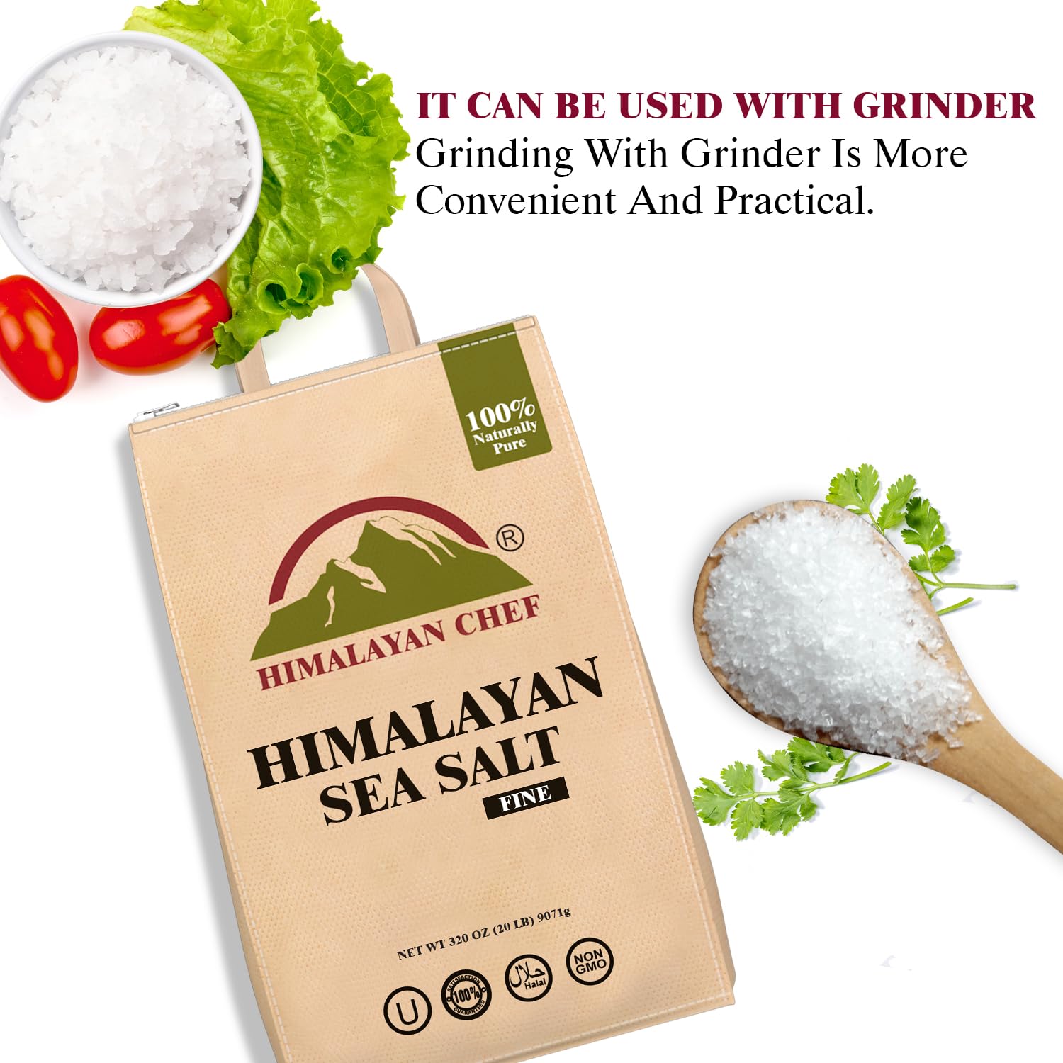 Himalayan Chef Gourmet Sea Salt, Fine Grain 320 Ounce, Classic Sea Salt, All-Natural & Pure, Unrefined, Gluten Free, Sea Salt for Daily Cooking, 20 lbs Each, Pack of 24
