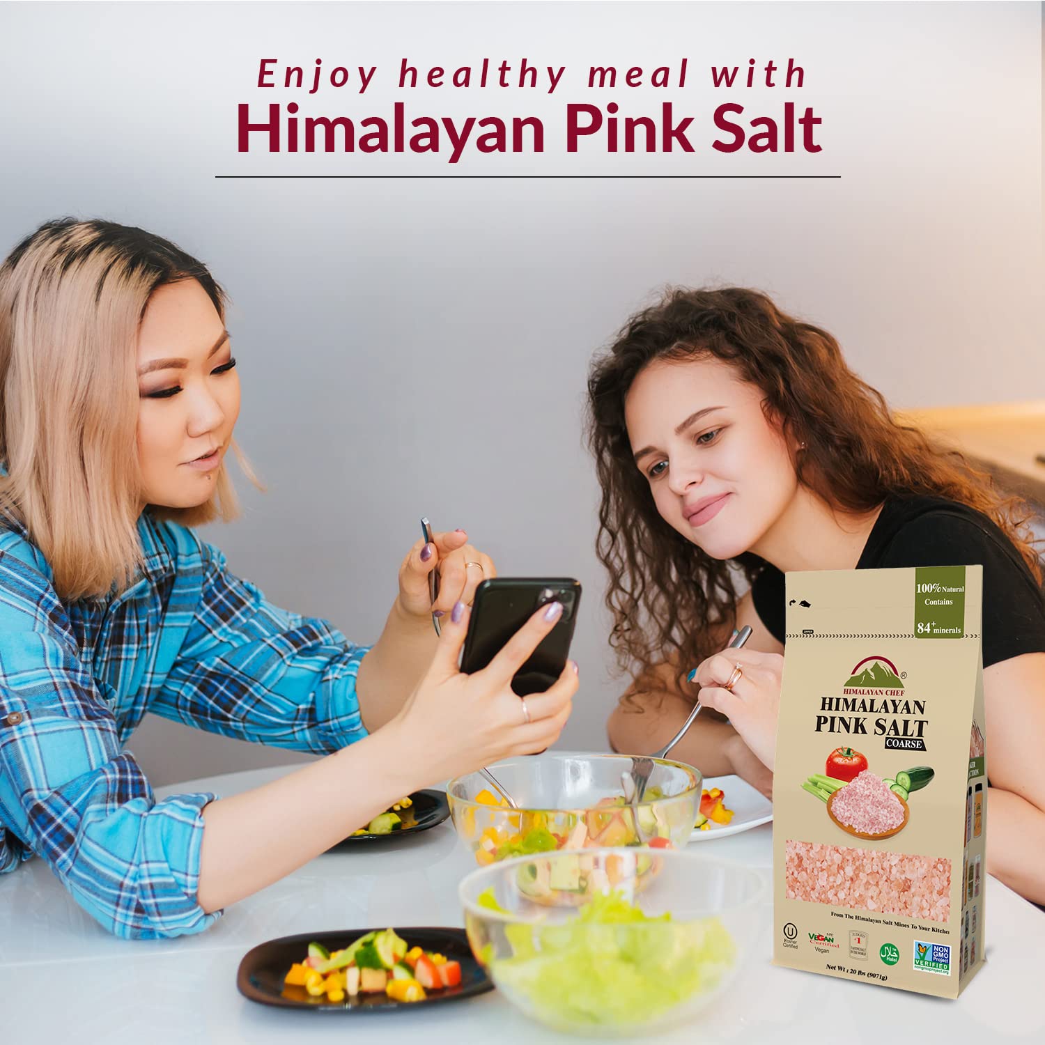 Himalayan Chef Himalayan Pink Salt, Coarse Grain - 40 lbs Bulk Size, For Grinders and Salt Mills 100% Natural & Organic, Vegan & Kosher Certified Pink Salt 20lbs Each-Pack of 211