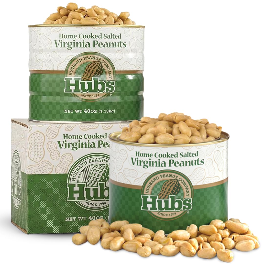 Hubs Peanuts Premium Salted Virginia Nuts - Irresistible Crunch & Flavored Nuts - Non-GMO, Gluten Free - XXL Peanuts from Top 1% Crop - Reusable Tin - Perfect Snack for Any Occasion - 2 x 40oz Cans Hubs Peanuts Premium Salted Virginia Nuts - Irresistible Crunch & Flavored Nuts - Non-GMO, Gluten Free - XXL Peanuts from Top 1% Crop - Reusable Tin - Perfect Snack for Any Occasion - 2 x 40oz Cans