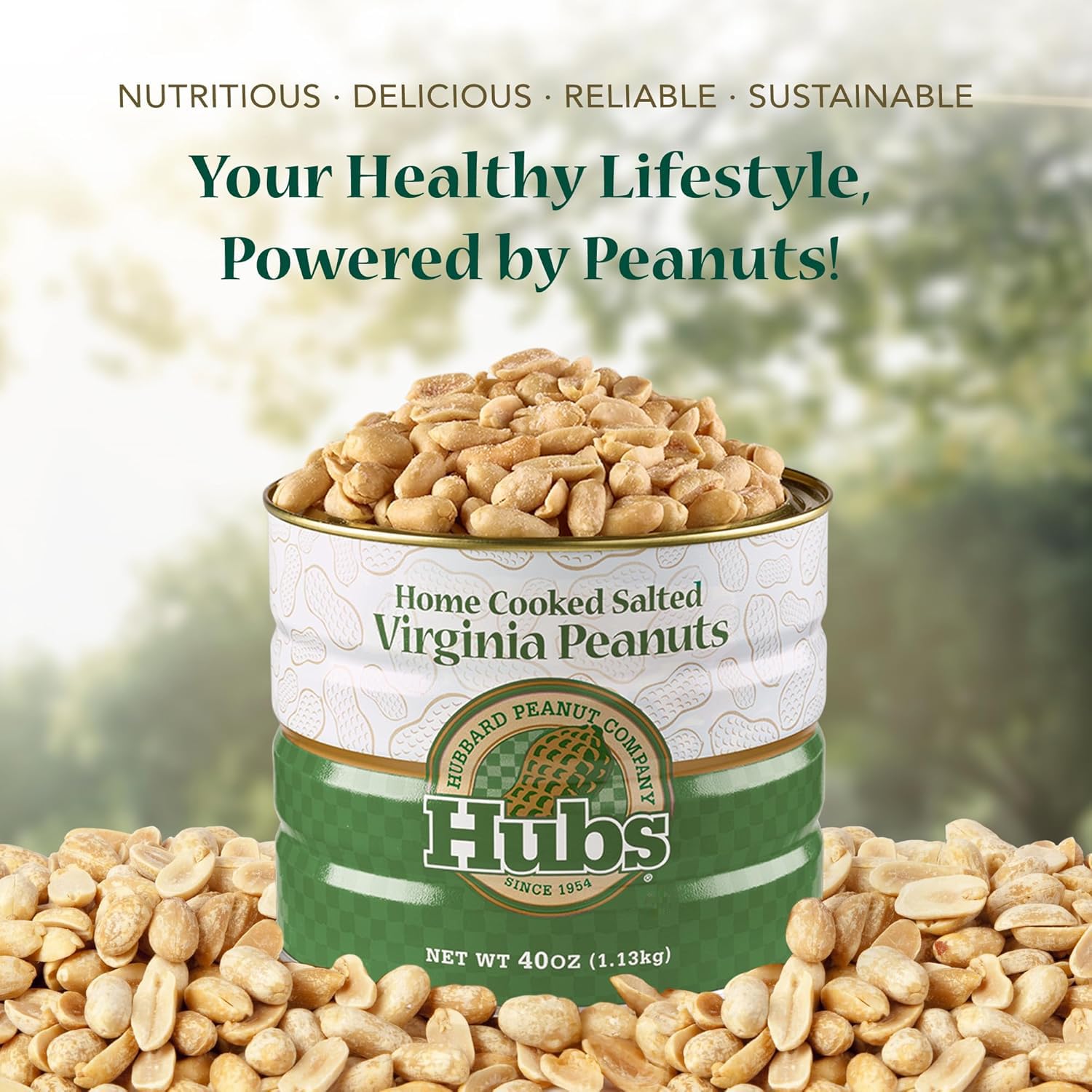 Hubs Peanuts Premium Salted Virginia Nuts - Irresistible Crunch & Flavored Nuts - Non-GMO, Gluten Free - XXL Peanuts from Top 1% Crop - Reusable Tin - Perfect Snack for Any Occasion - 2 x 40oz Cans3