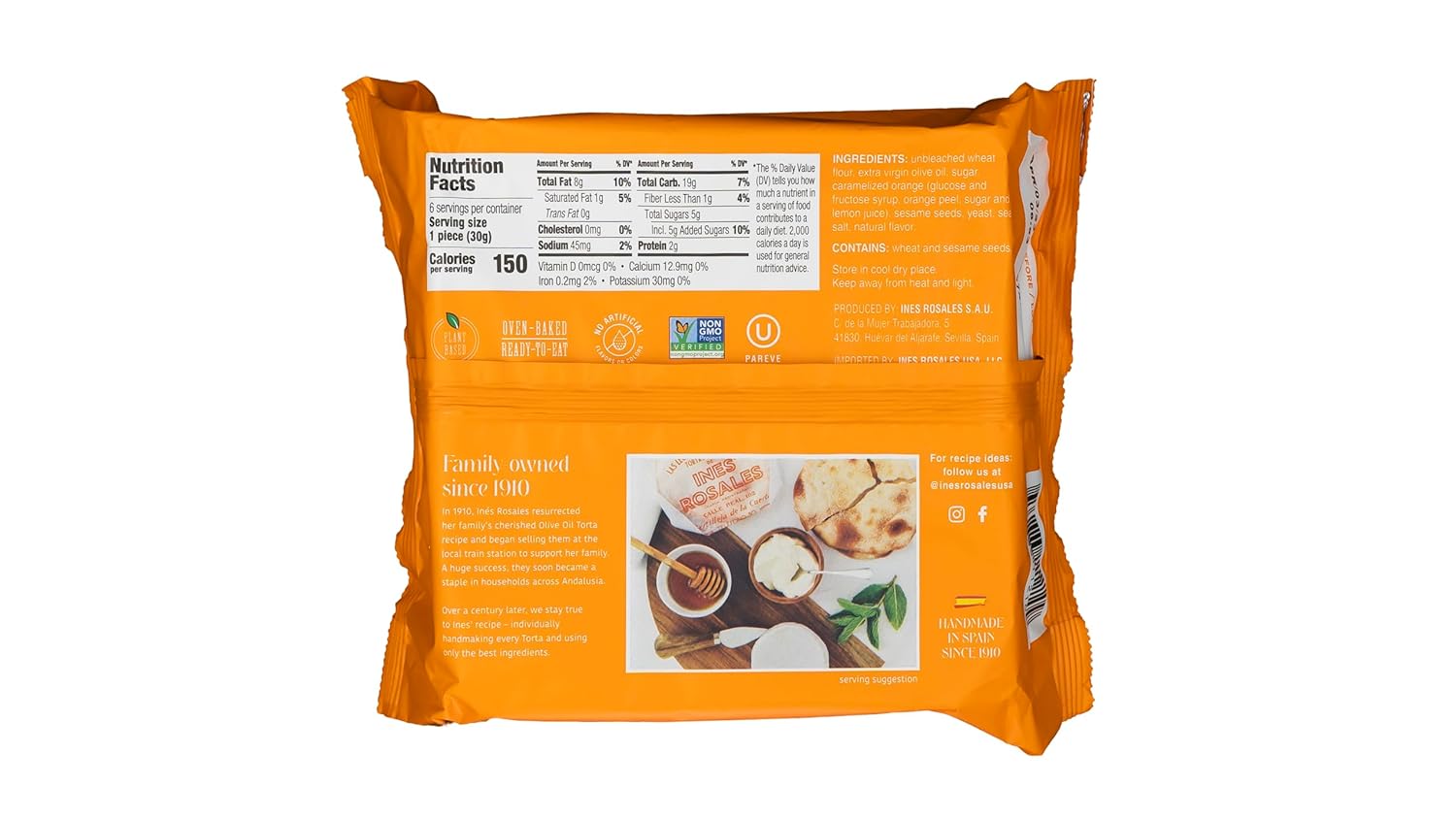 Ines Rosales Sweet Olive Oil Tortas with Orange Fine Mediterranean Crisps, All Natural, 6.34 Ounce (Pack of 10)3