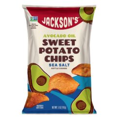 Jackson’s Sweet Potato Kettle Chips with Sea Salt made with Premium Avocado Oil (5 oz, Pack of 12) - Allergen-friendly, Gluten Free, Peanut Free, Vegan, Paleo Friendly - Shark Tank Product