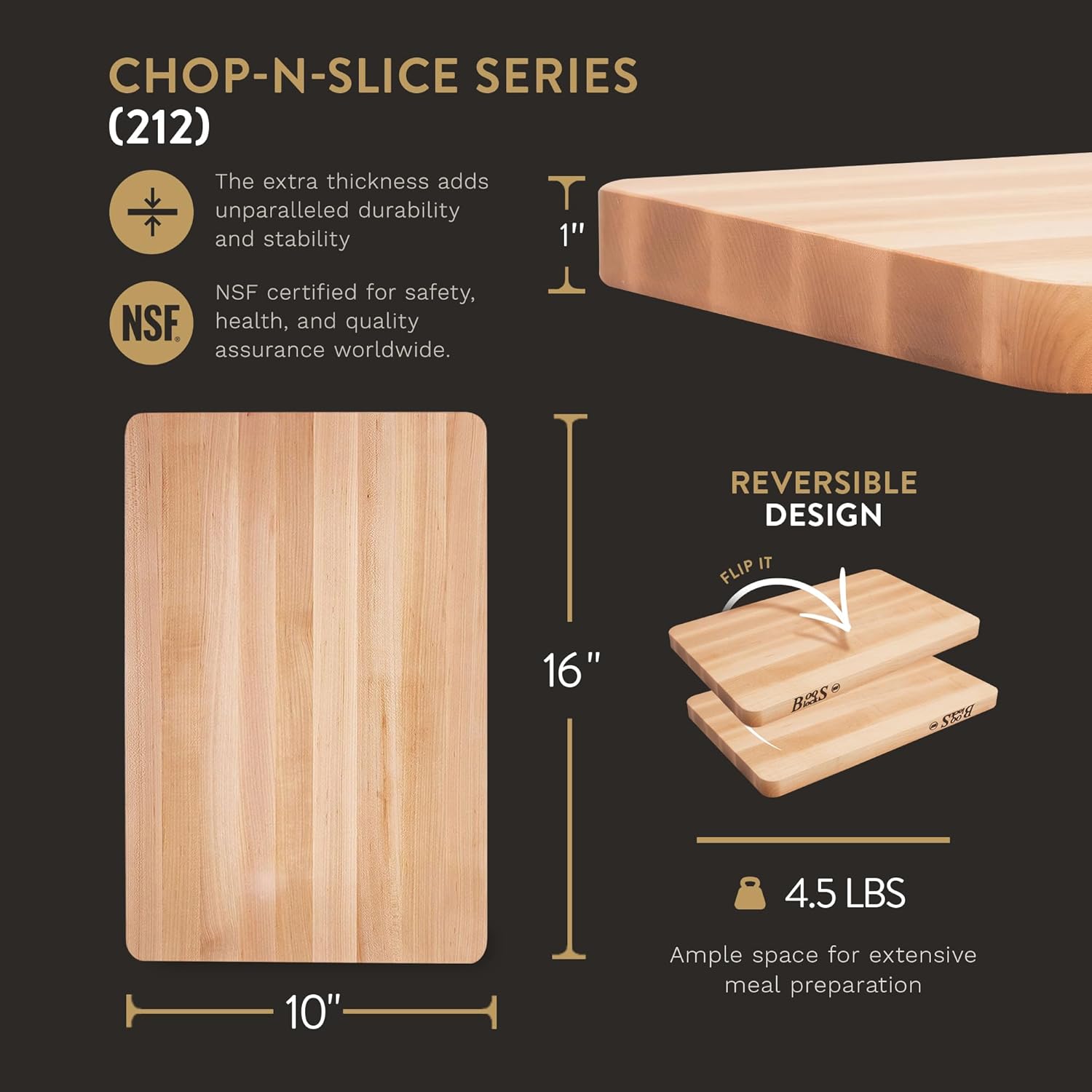 John Boos Block Chop-N-Slice Reversible Wood Cutting Board, 16x10x1, Maple1