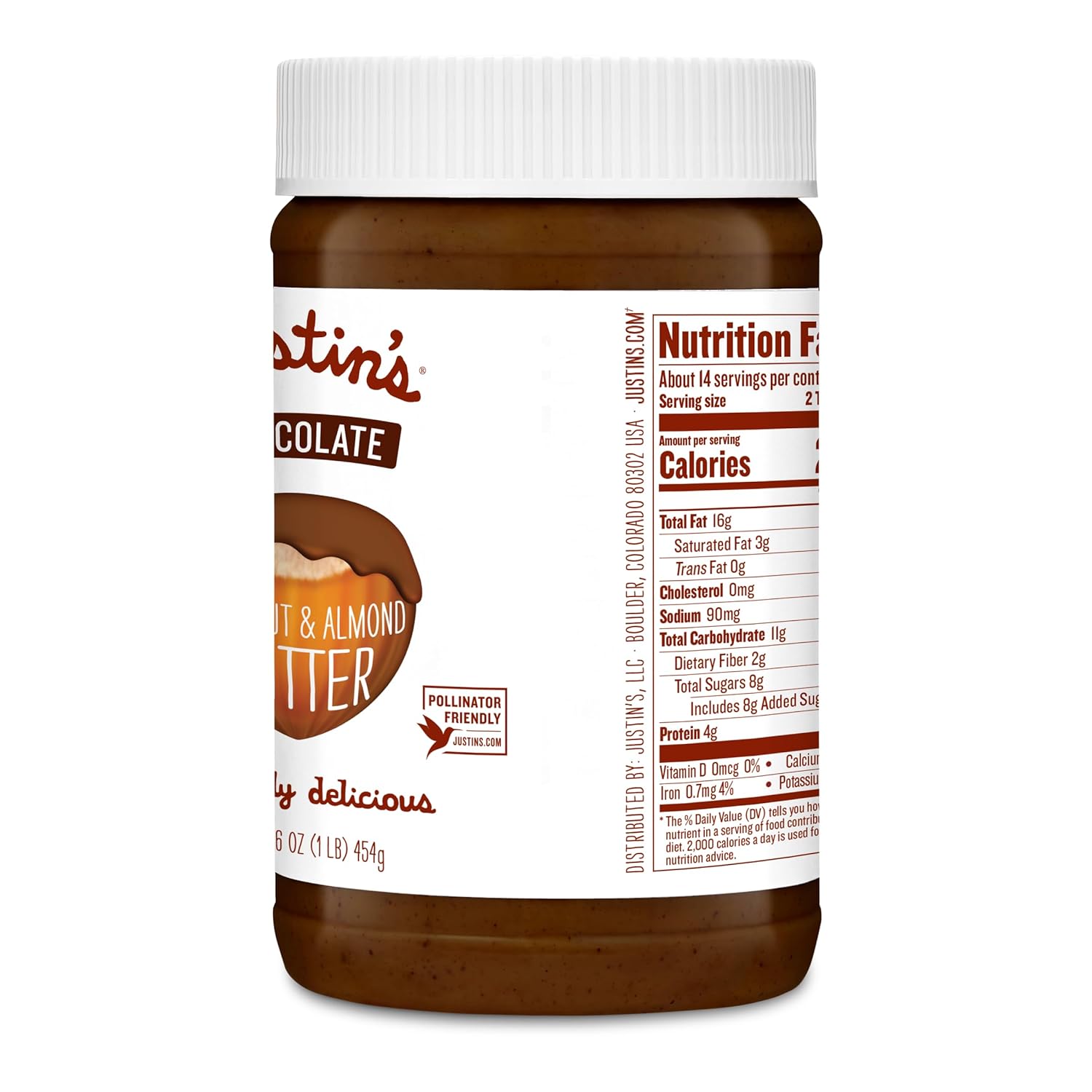 Justin's Chocolate Hazelnut and Almond Butter, Organic Cocoa, No Stir, Gluten-free, Responsibly Sourced, 16 Ounce Jar (6 Pack)1