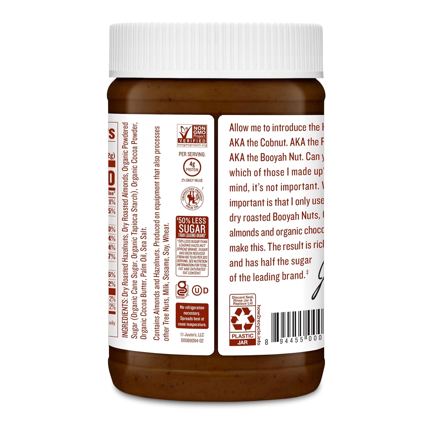 Justin's Chocolate Hazelnut and Almond Butter, Organic Cocoa, No Stir, Gluten-free, Responsibly Sourced, 16 Ounce Jar (6 Pack)3