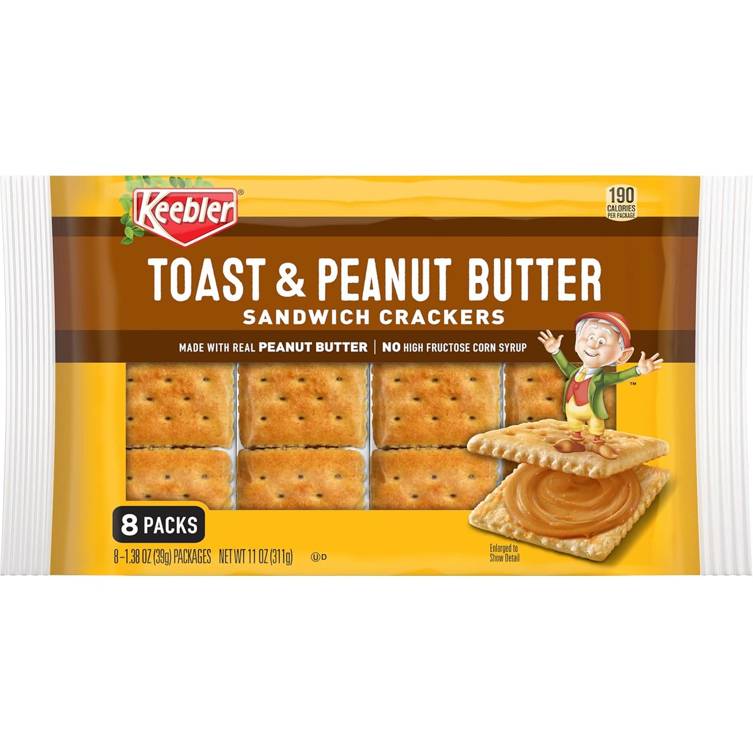Keebler Sandwich Crackers, Single Serve Snack Crackers, Office And Kids Snacks, Toast And Peanut Butter (12 Trays, 96 Packs)6