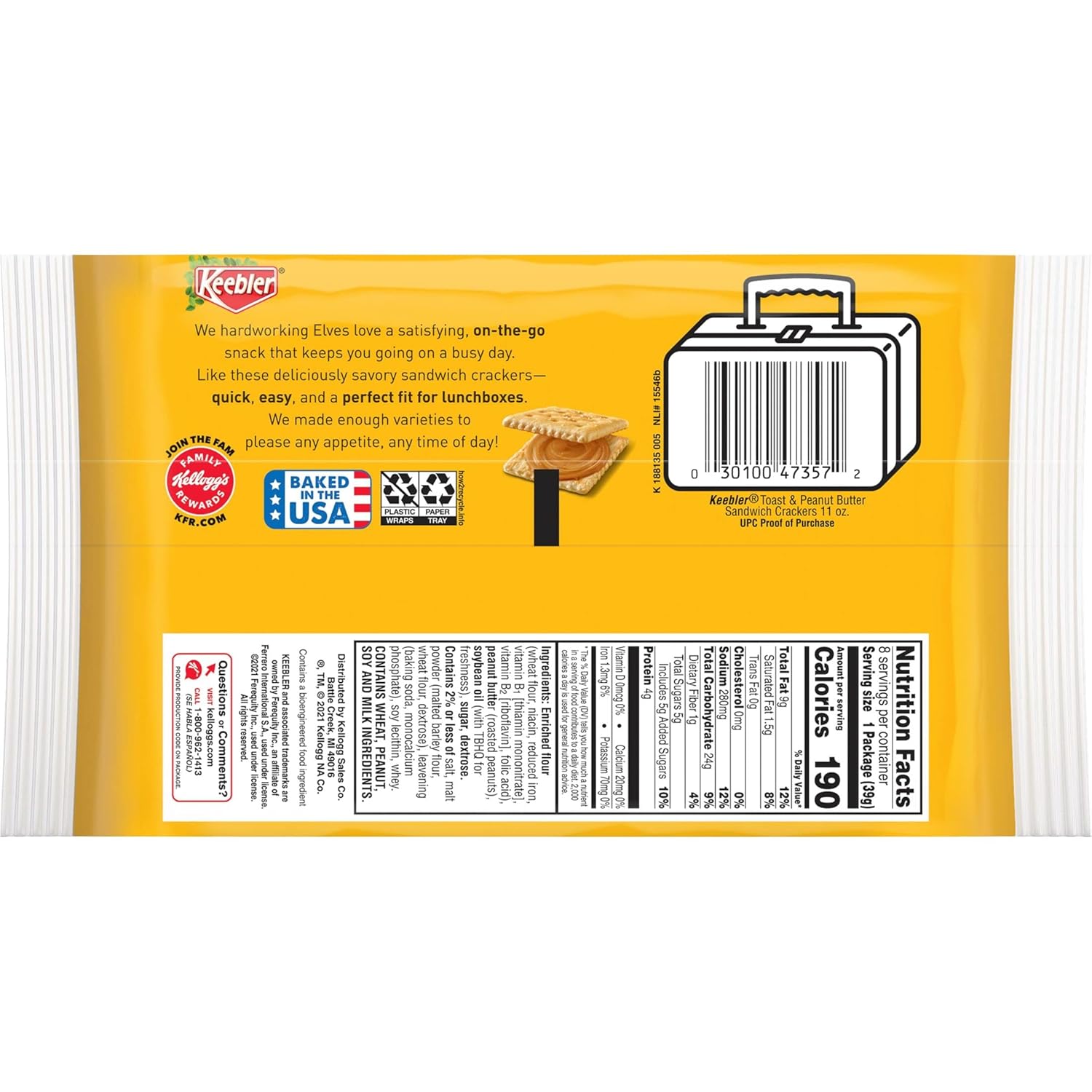 Keebler Sandwich Crackers, Single Serve Snack Crackers, Office And Kids Snacks, Toast And Peanut Butter (12 Trays, 96 Packs)9