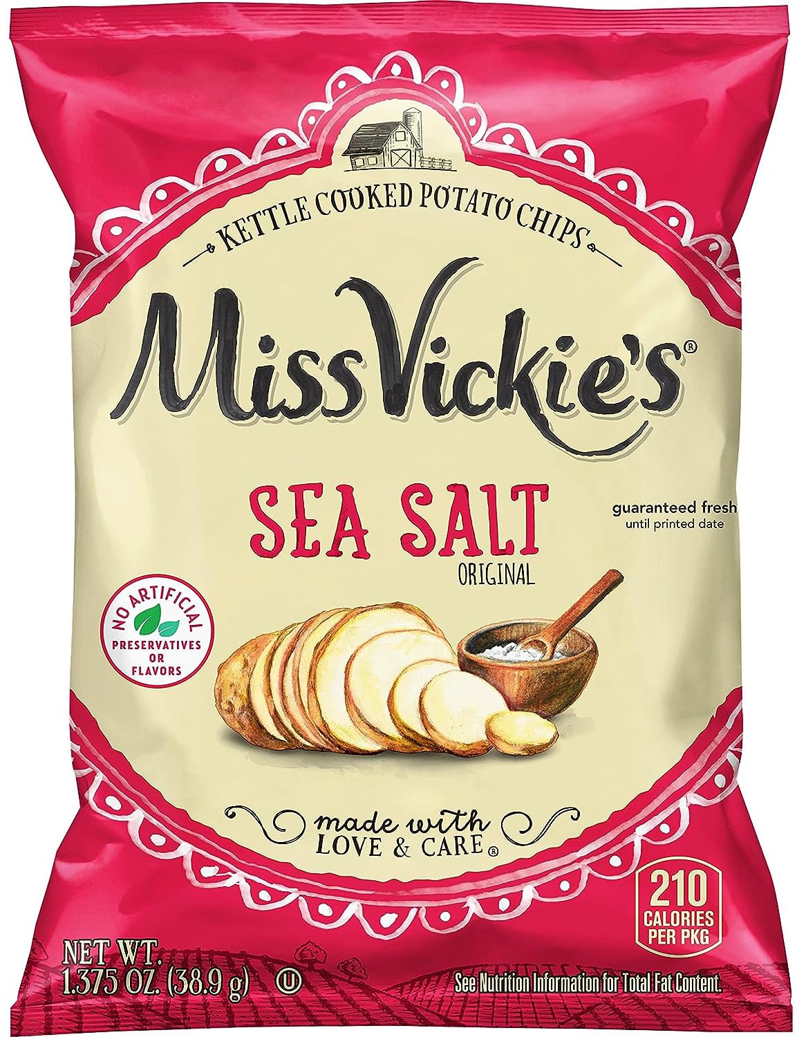 Kettle Cooked Potato Chips by Miss Vickie's Value Pack Bundled by SUPERDEALS 1.375 Oz Bag Sea Salt Original Pack of 30 with mystery gift1