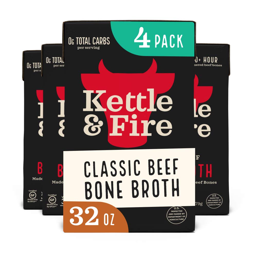 Kettle and Fire Classic Beef Bone Broth, Keto, Paleo, and Whole 30 Approved, Gluten Free, High in Protein and Collagen, 4 Pack (32 Ounces) Kettle and Fire Classic Beef Bone Broth, Keto, Paleo, and Whole 30 Approved, Gluten Free, High in Protein and Collagen, 4 Pack (32 Ounces)