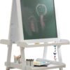 KidKraft Deluxe Wooden Easel with Chalkboard and Dry Erase Surfaces, Paper Roll and Paint Cups - White, Gift for Ages 3+