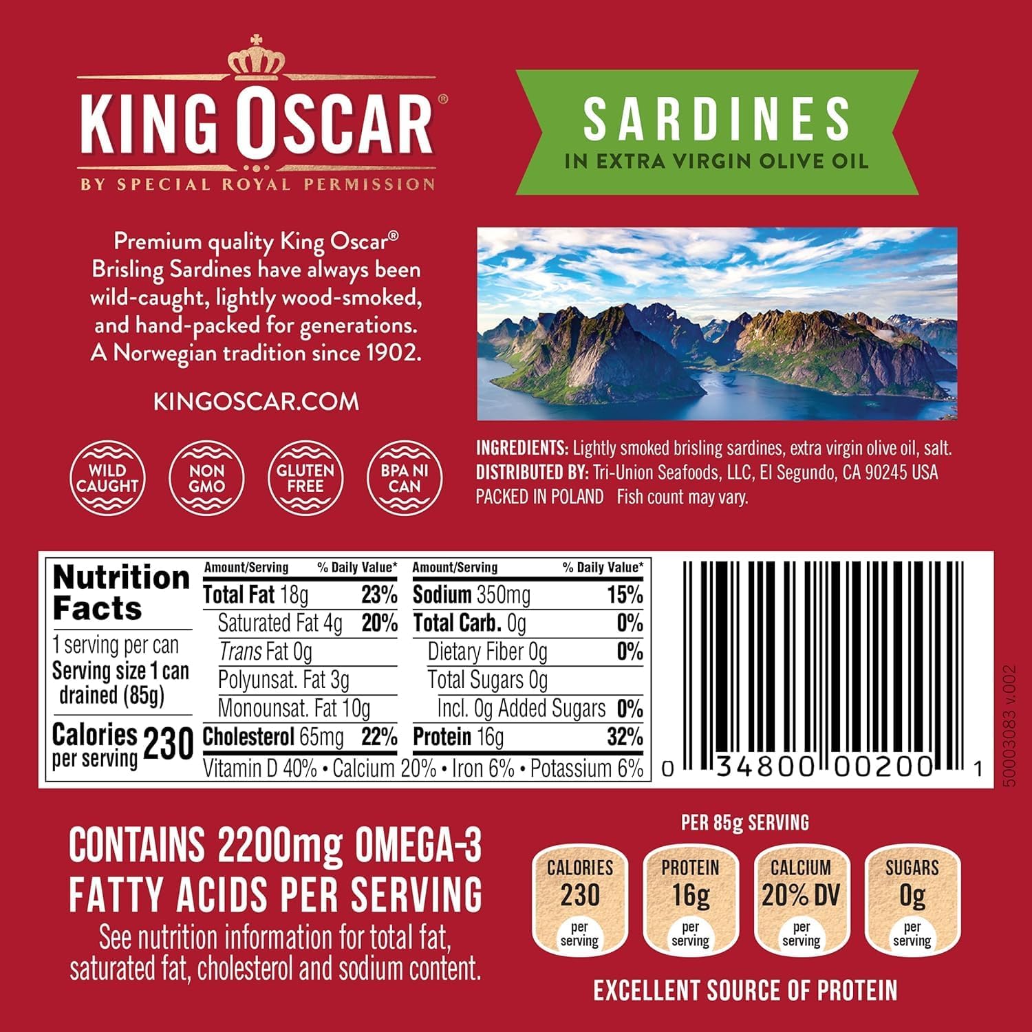 King Oscar Sardines Extra Virgin Olive Oil, 3.75-Ounce Cans (Pack of 12)2