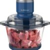La Reveuse Food Processor,Electric Food Chopper with 7-Cup (1.7L) Glass Bowl, 4 Bi-Level Blades for Chopping,Grinding,Mincing,Whisking,Meal Prep,300W,Blue