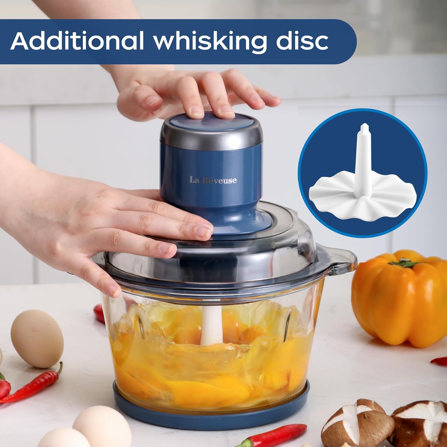 La Reveuse Food Processor,Electric Food Chopper with 7-Cup (1.7L) Glass Bowl, 4 Bi-Level Blades for Chopping,Grinding,Mincing,Whisking,Meal Prep,300W,Blue5