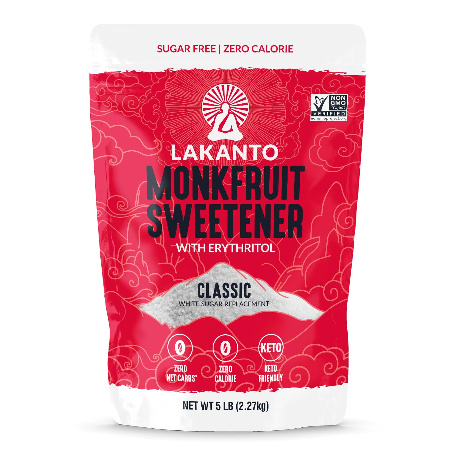 Lakanto Monk Fruit Sweetener With Erythritol, White Sugar Substitute From Monk Fruit Extract, Classic White Sugar Replacement for Baking, Coffee & Tea, Gluten Free, Low Carb, Non GMO, Keto, 5 LB Bag Lakanto Monk Fruit Sweetener With Erythritol, White Sugar Substitute From Monk Fruit Extract, Classic White Sugar Replacement for Baking, Coffee & Tea, Gluten Free, Low Carb, Non GMO, Keto, 5 LB Bag